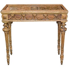 18th Century Italian Giltwood Table with Handpainted Scagliola Top