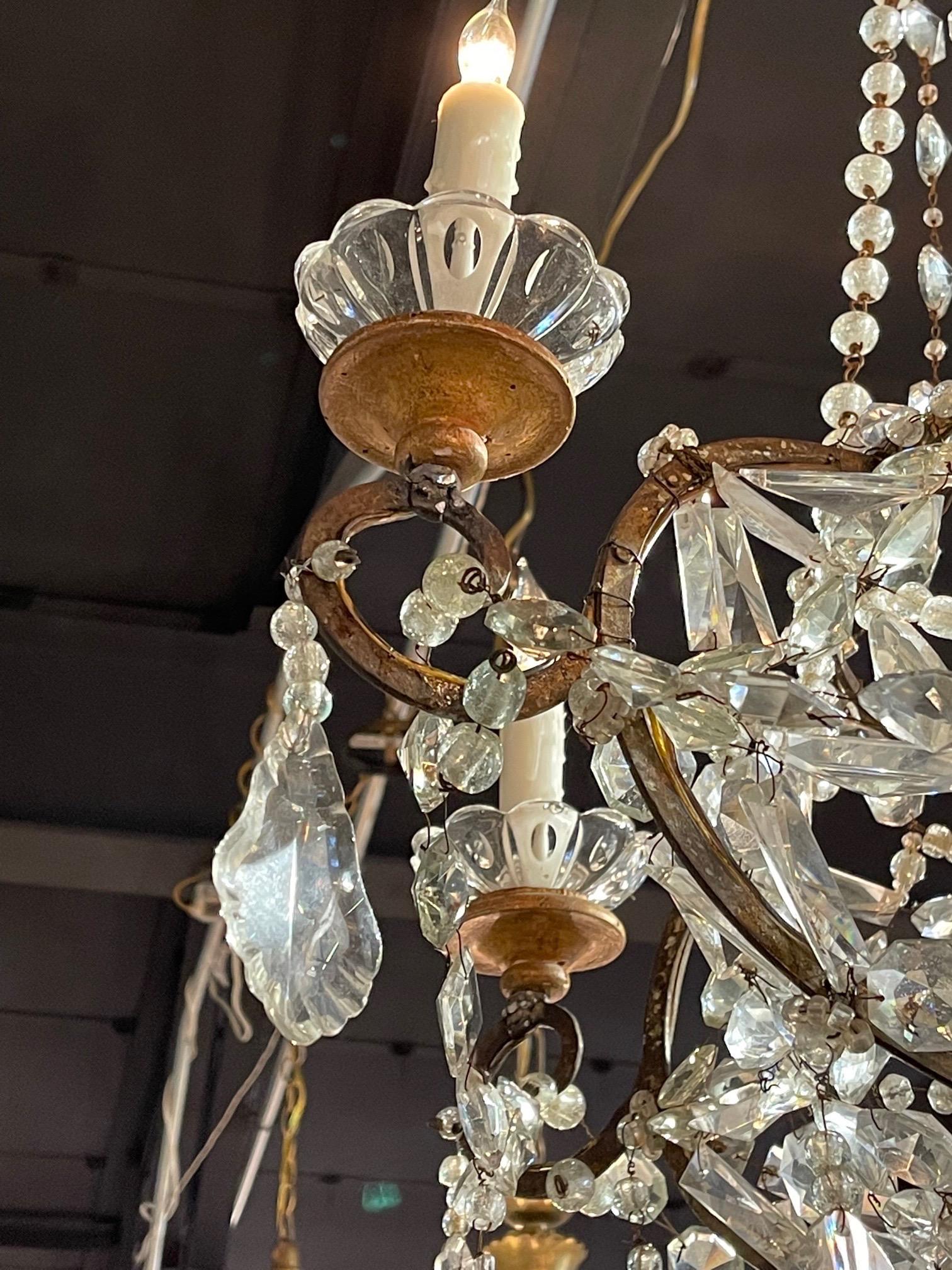 Metal 18th Century Italian Glass and Crystal Basket Form Chandelier For Sale