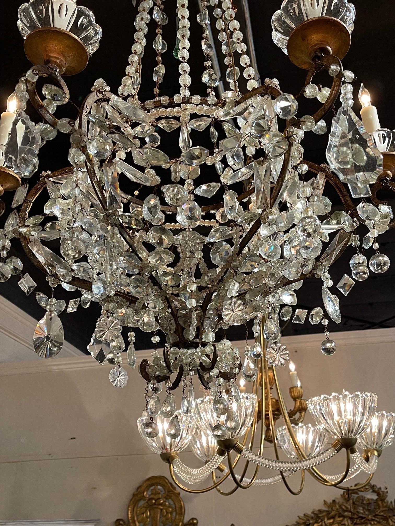 18th Century Italian Glass and Crystal Basket Form Chandelier For Sale 1