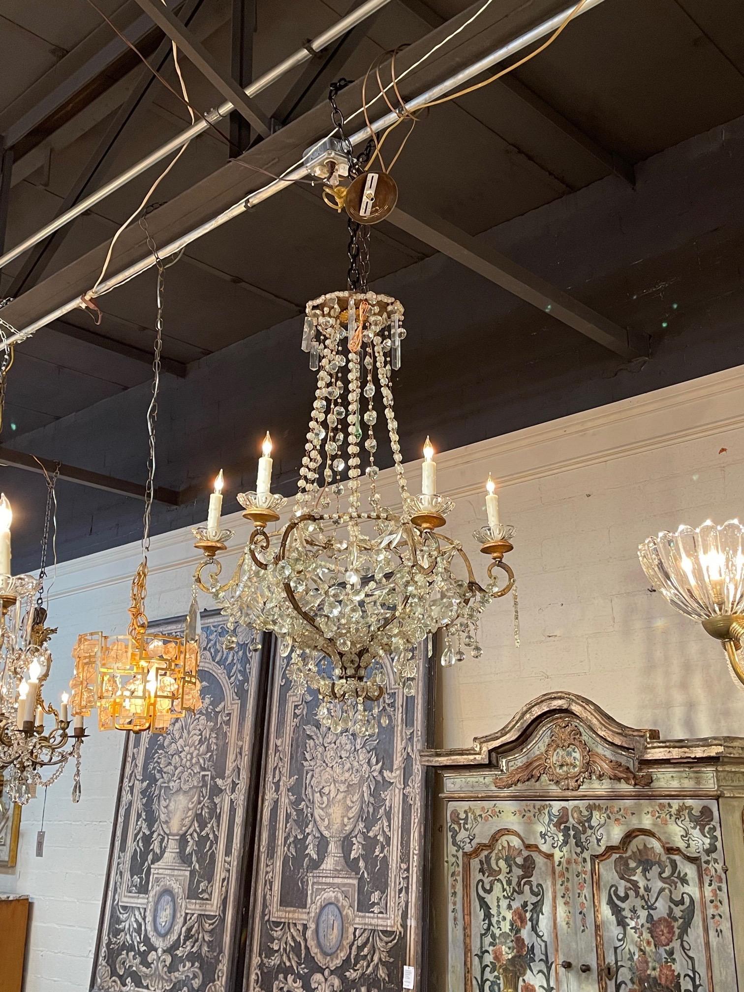 18th Century Italian Glass and Crystal Basket Form Chandelier For Sale 5