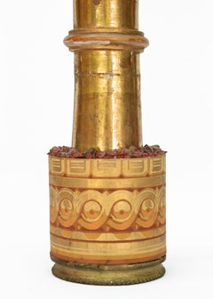 18th Century Italian Gold Candlesticks with a Wallpaper Base and Polished Jasper