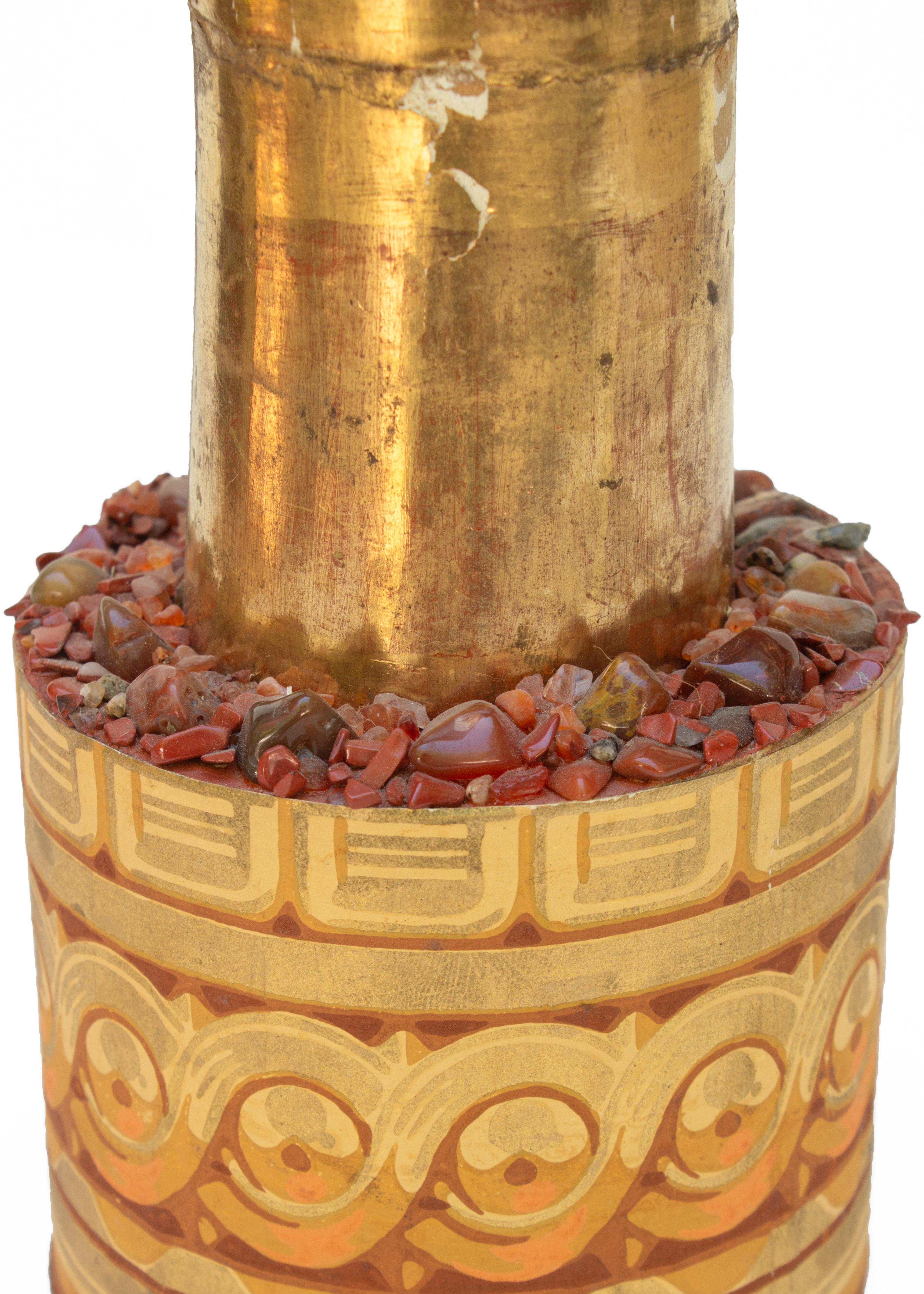 Candeleros de oro italianos del siglo XVIII con base de papel pintado y jaspe pulido Rococó en venta