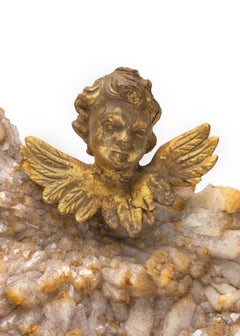 18th Century Italian Gold Leaf Angel 'Putto' on a Citrine Quartz Cluster