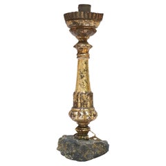 18th Century Italian Gold Leaf Candlestick with Chalcopyrite and Baroque Pearls