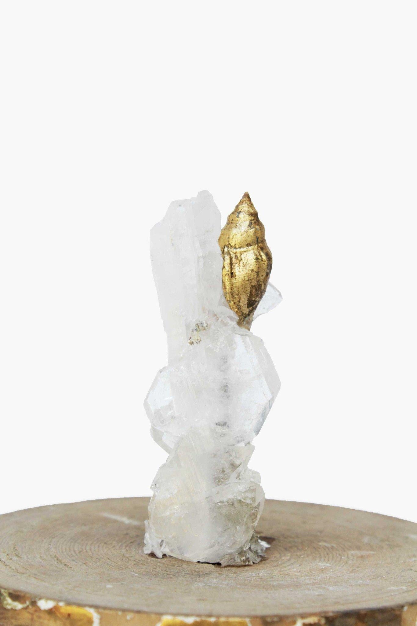 Rococo 18th Century Italian Gold Leaf Candlestick with Faden Crystal on a Calcite Base