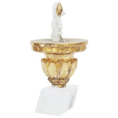 18th Century Italian Gold Leaf Candlestick with Faden Crystal on a Calcite Base