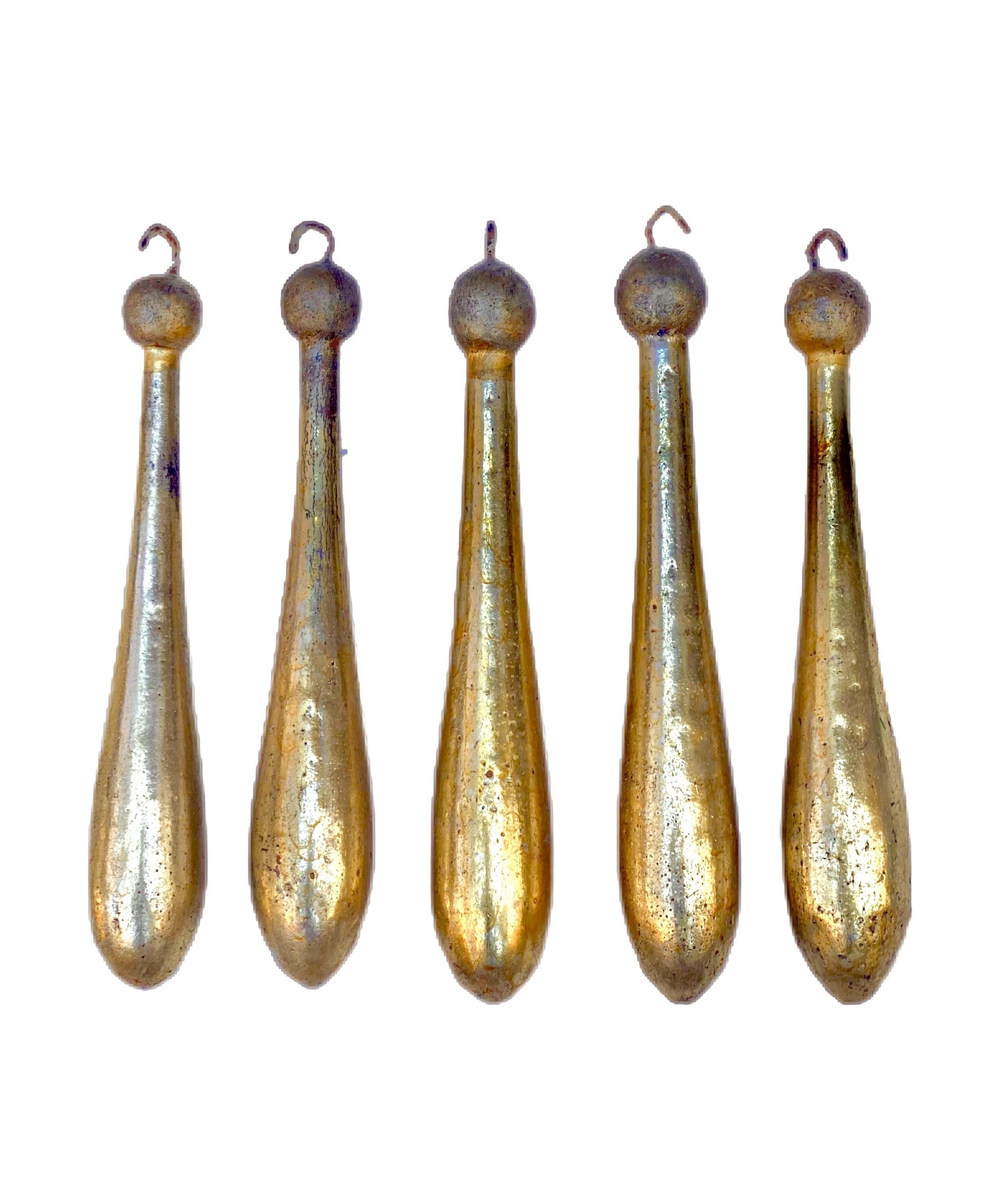 Hand-Carved 18th Century Italian Gold Leaf Rococo Tassel Ornaments (7 sets of 5)