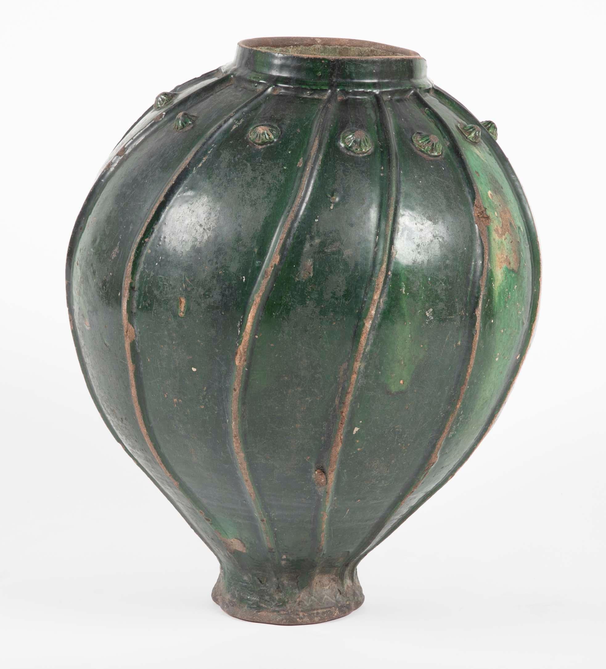 Baroque 18th Century Italian Green Glazed Storage Jar, Large Scale