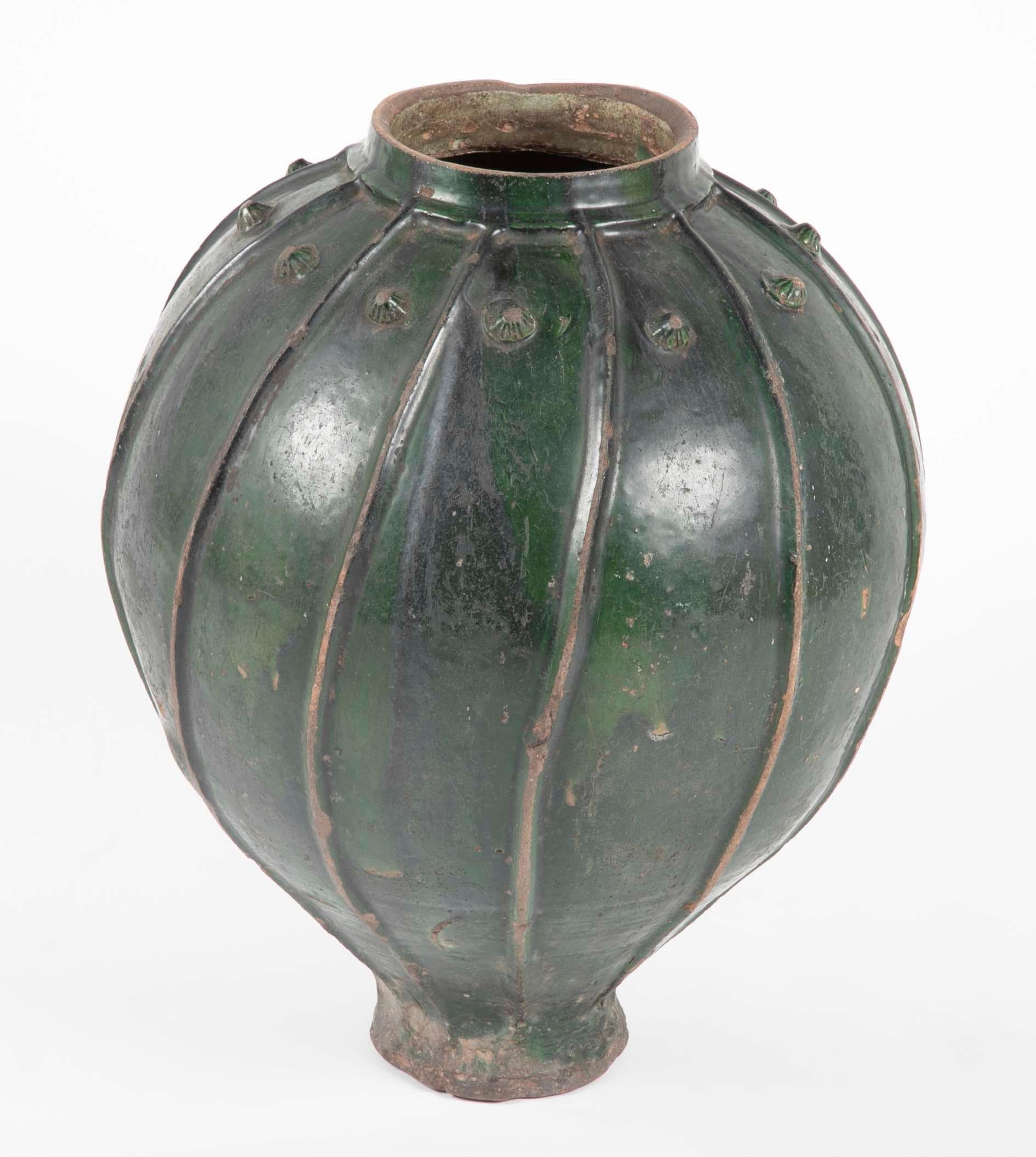 18th Century Italian Green Glazed Storage Jar, Large Scale In Good Condition In Stamford, CT