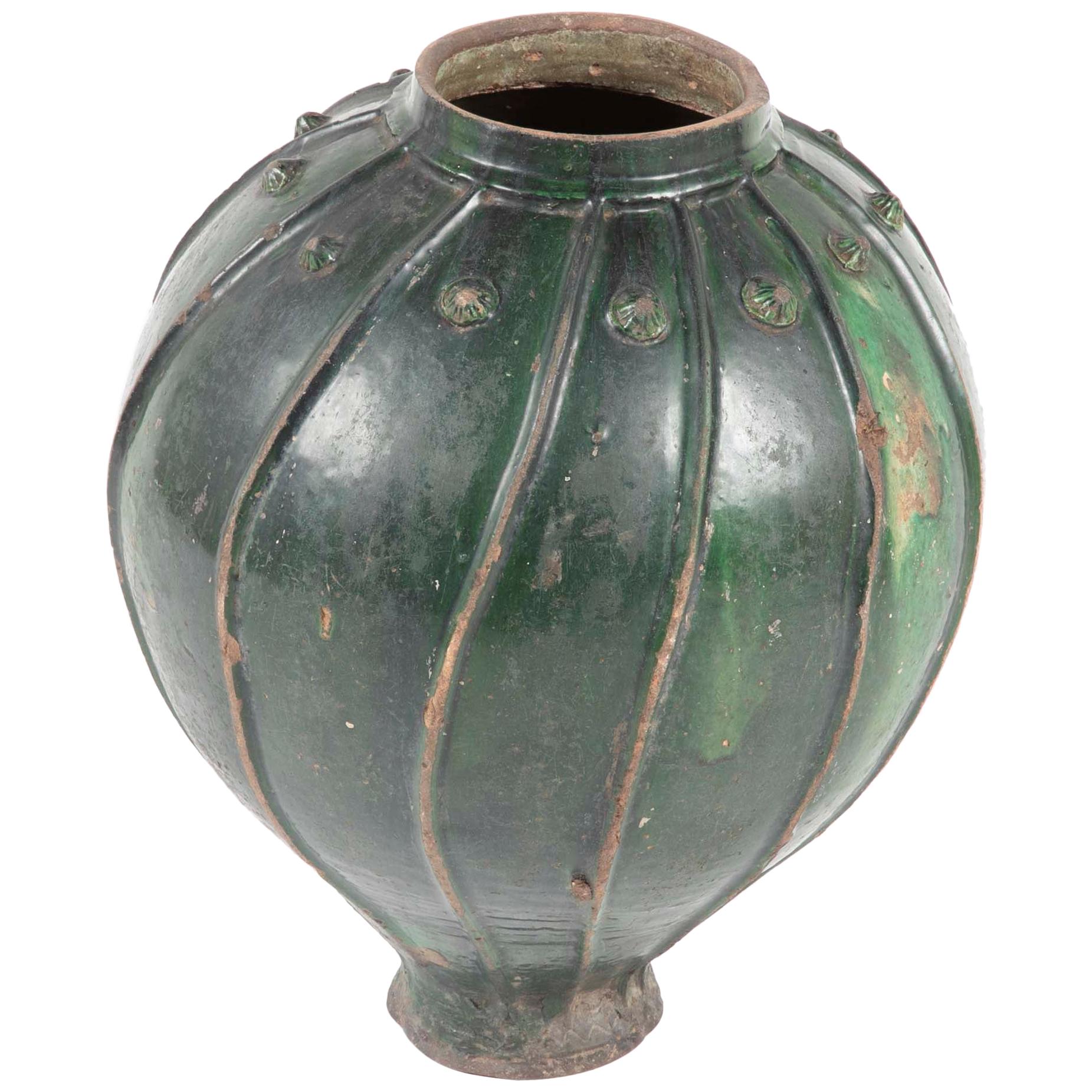 18th Century Italian Green Glazed Storage Jar, Large Scale