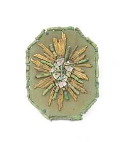 18th Century Italian Green Wall Decor with Gilded Sunrays, Green Gems, and Coral