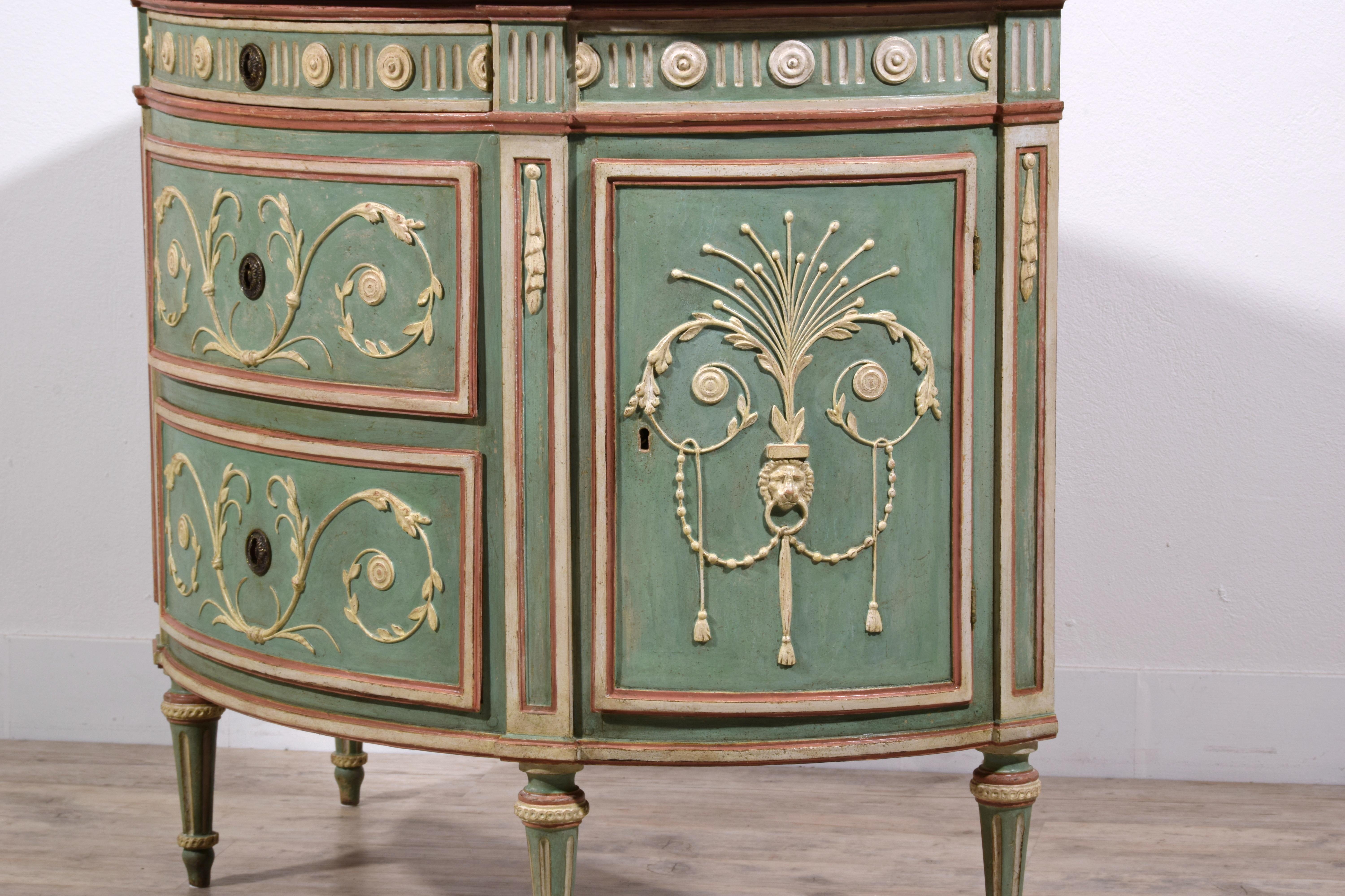 18th century, Italian Half-moon Lacquered Wood Chest of Drawers For Sale 4