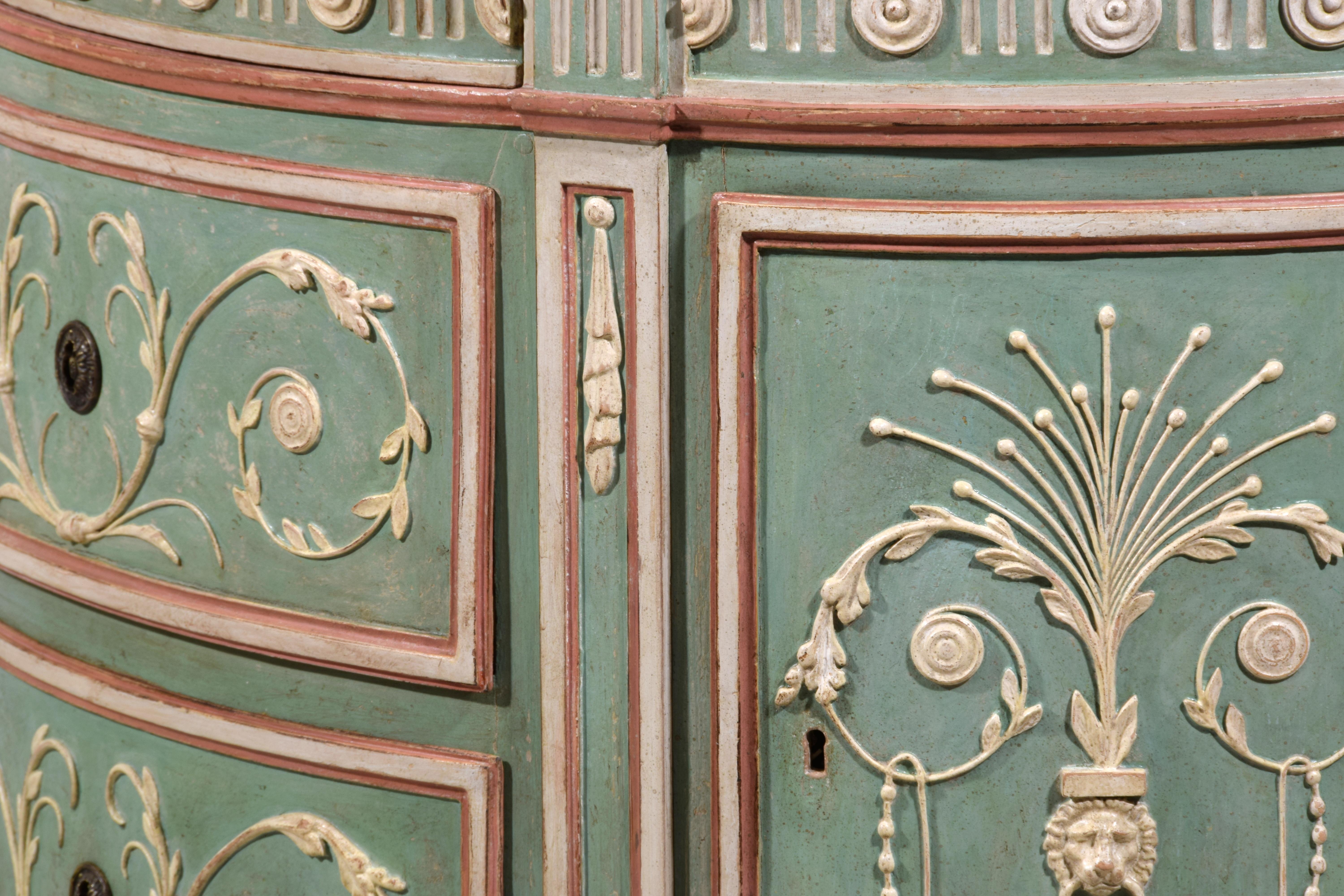 18th century, Italian Half-moon Lacquered Wood Chest of Drawers For Sale 7