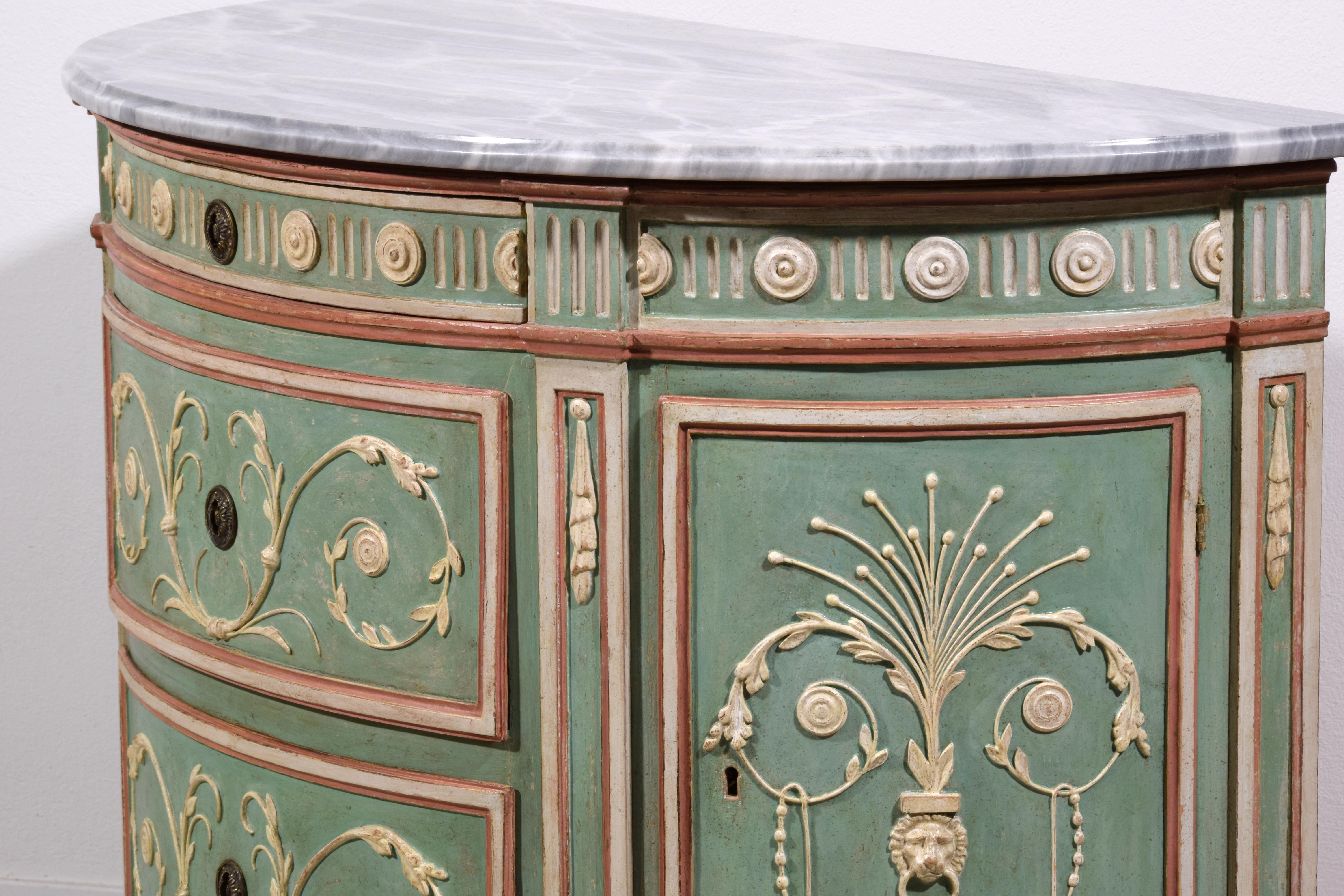 18th century, Italian Half-moon Lacquered Wood Chest of Drawers For Sale 8