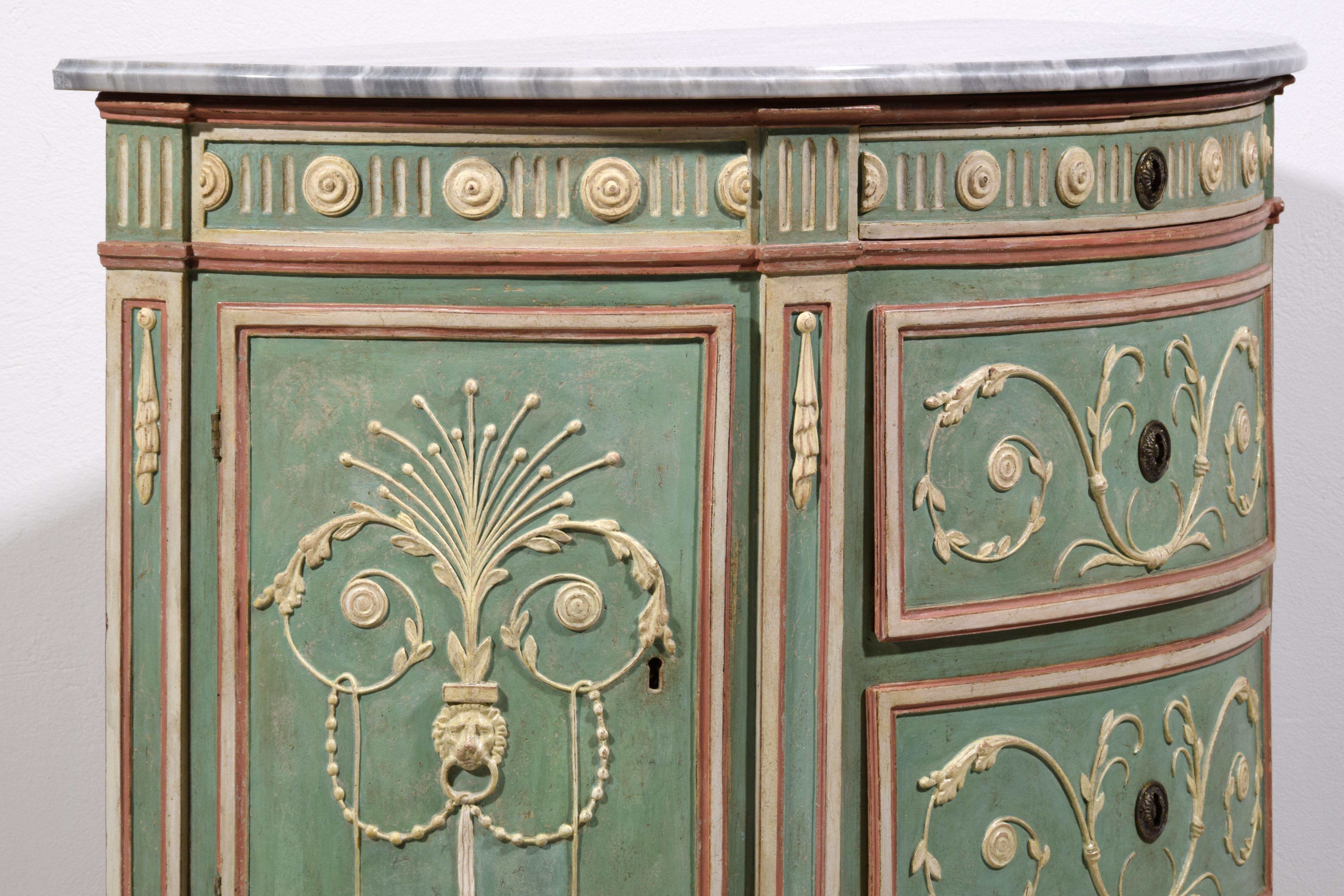 18th century, Italian Half-moon Lacquered Wood Chest of Drawers For Sale 12