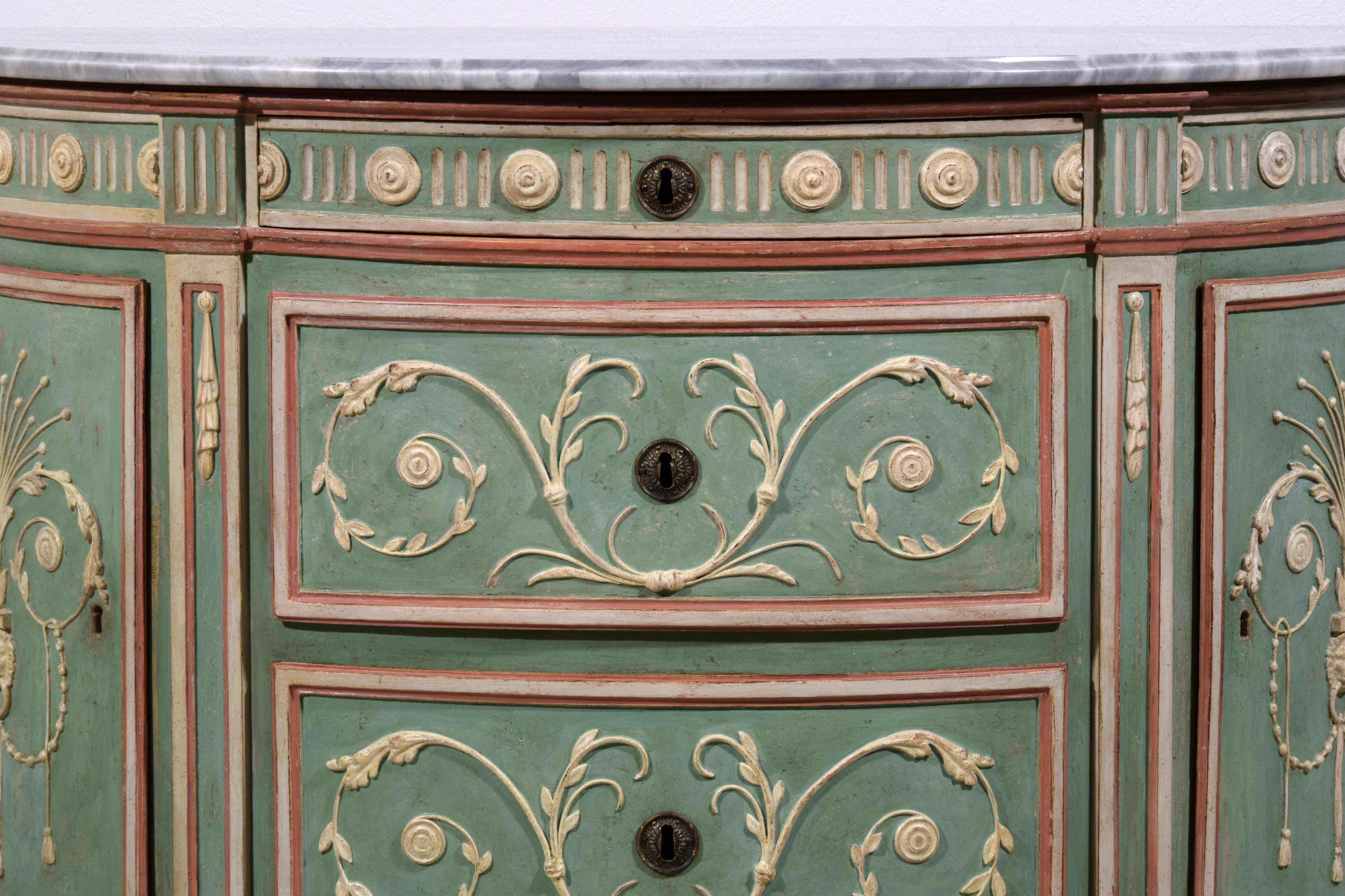 Marble 18th century, Italian Half-moon Lacquered Wood Chest of Drawers For Sale
