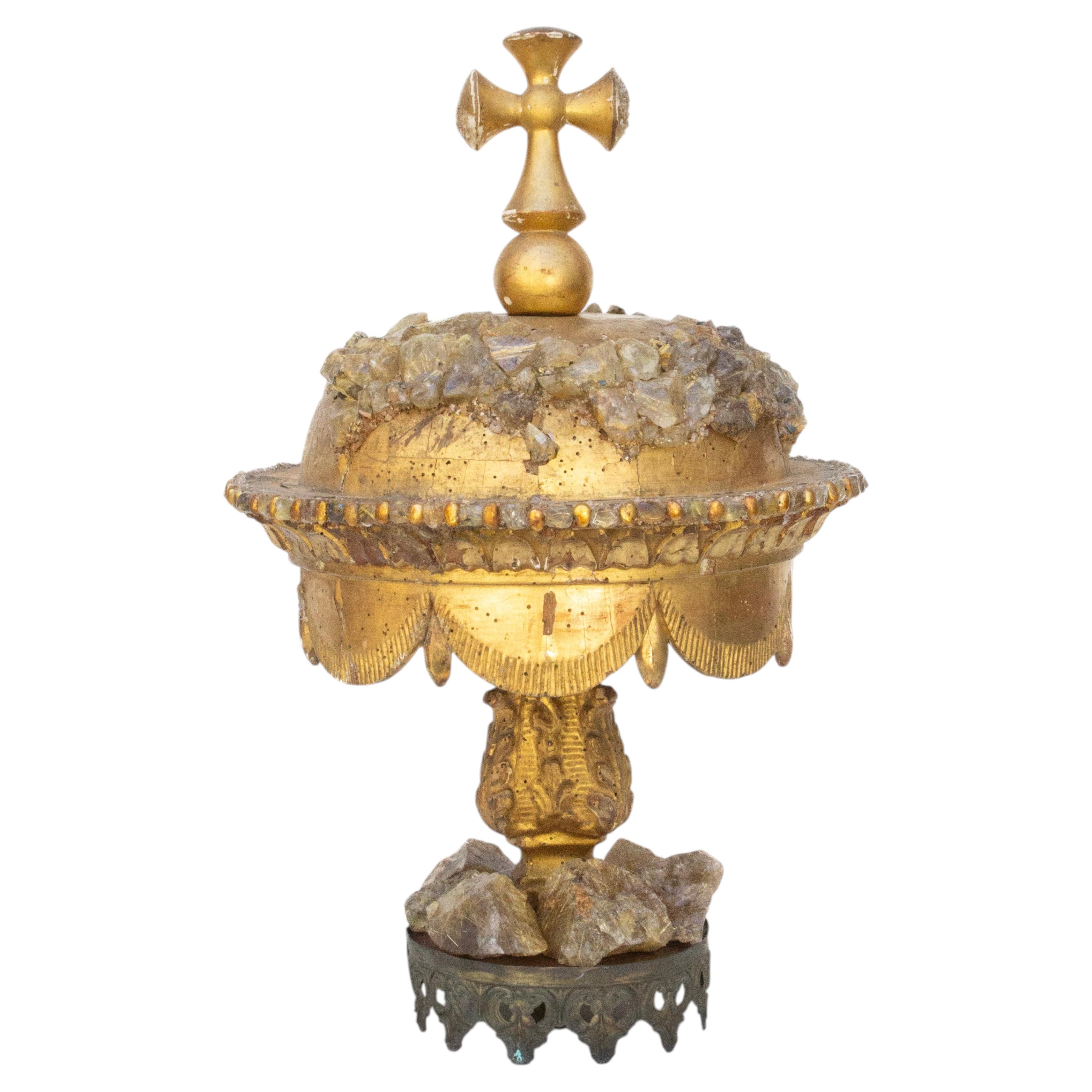 17th Century Italian Hand-Carved and Gilded Crown with Rutile Quartz Crystals