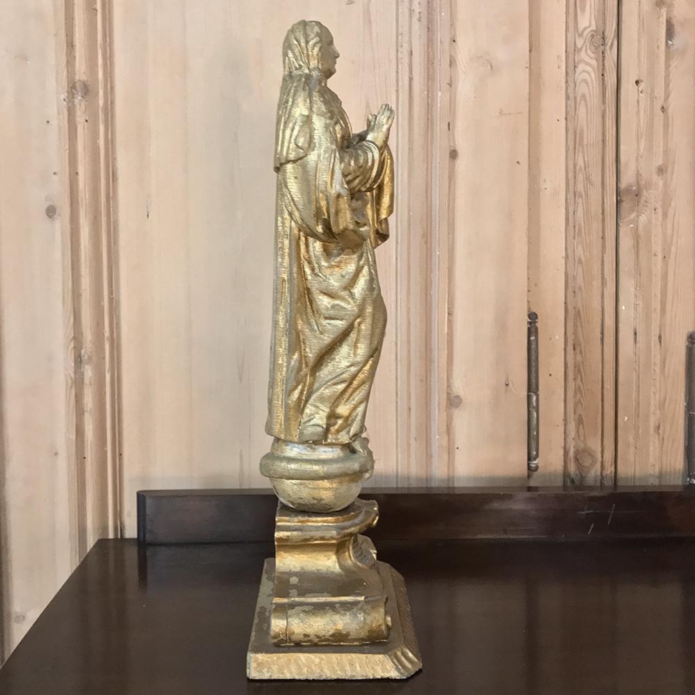 18th Century Italian Hand Carved and Painted Wood Madonna Statue For Sale 1