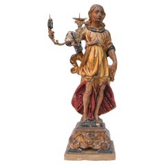18th Century Italian Hand-Carved Angel Girl with Baroque Pearls and Fluorite