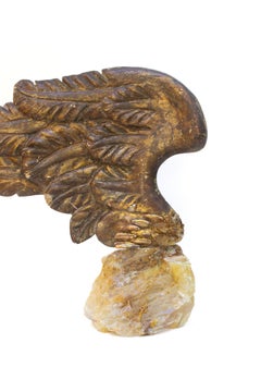 18th Century Italian Hand-Carved Angel Wing on Honey Calcite Crystal