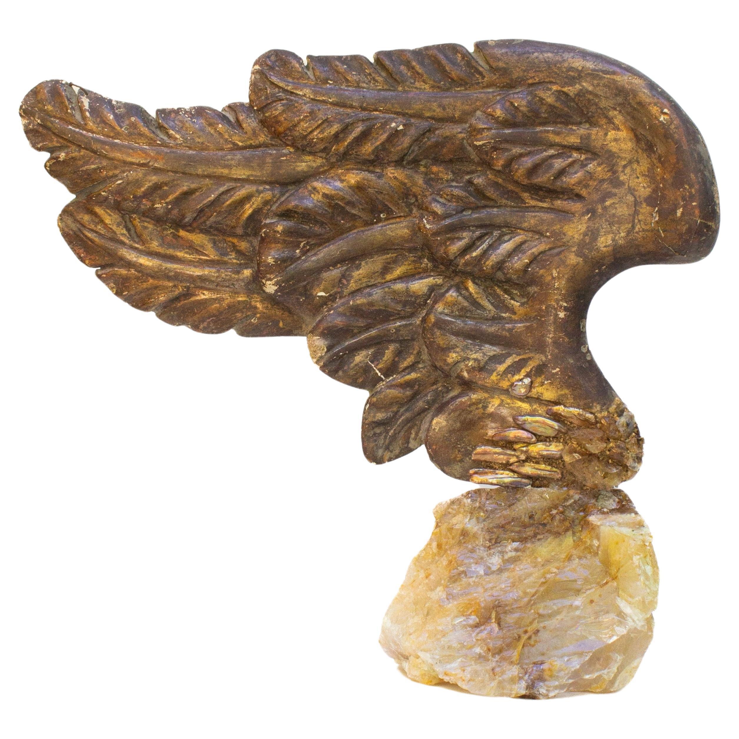 18th Century Italian Hand-Carved Angel Wing on Honey Calcite Crystal For Sale