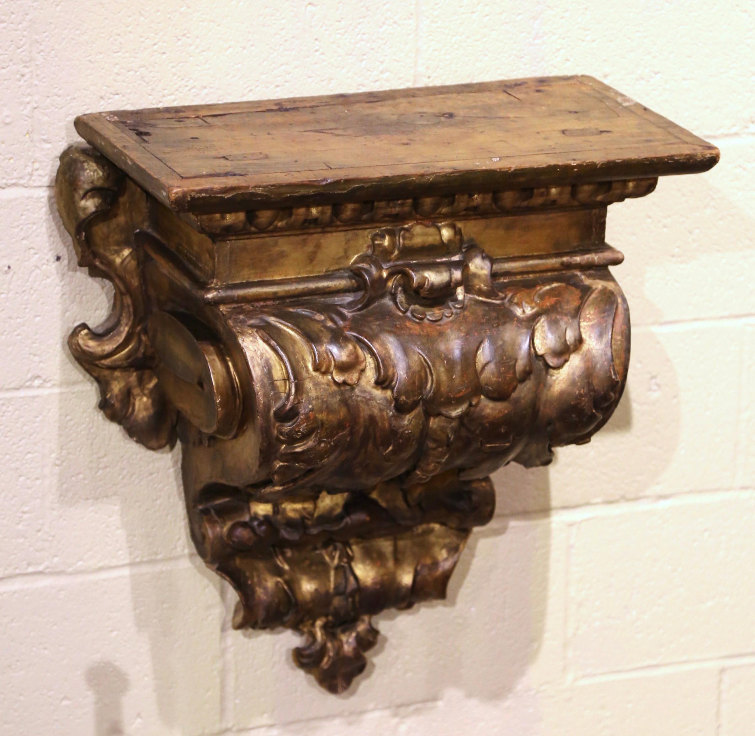 Louis XV 18th Century Italian Hand Carved Giltwood Display Wall Bracket Console For Sale