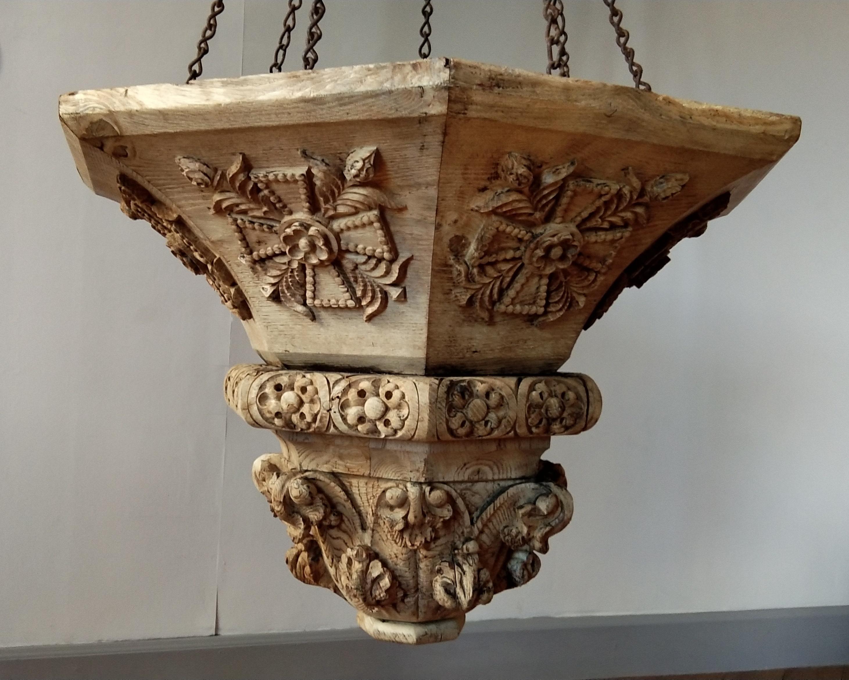 Renaissance 18th Century Italian Hand Carved Oak Lantern