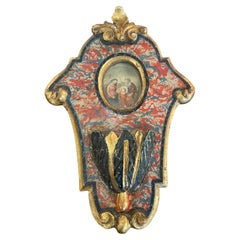 18th Century Italian Hand-Carved Polychrome GIlt Holy Water Font