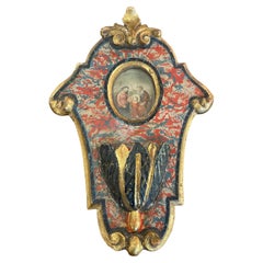 18th Century Italian Hand-Carved Polychrome GIlt Holy Water Font