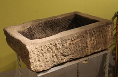 18th Century Italian Hand Carved Rectangular Gray Sandstone Sink or Planter