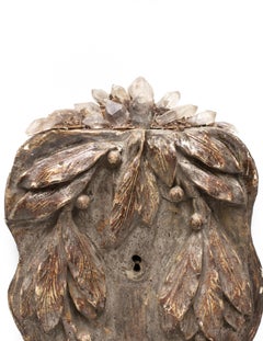 18th Century Italian Hand Carved Wood Tabernacle Door Decorated with Crystals