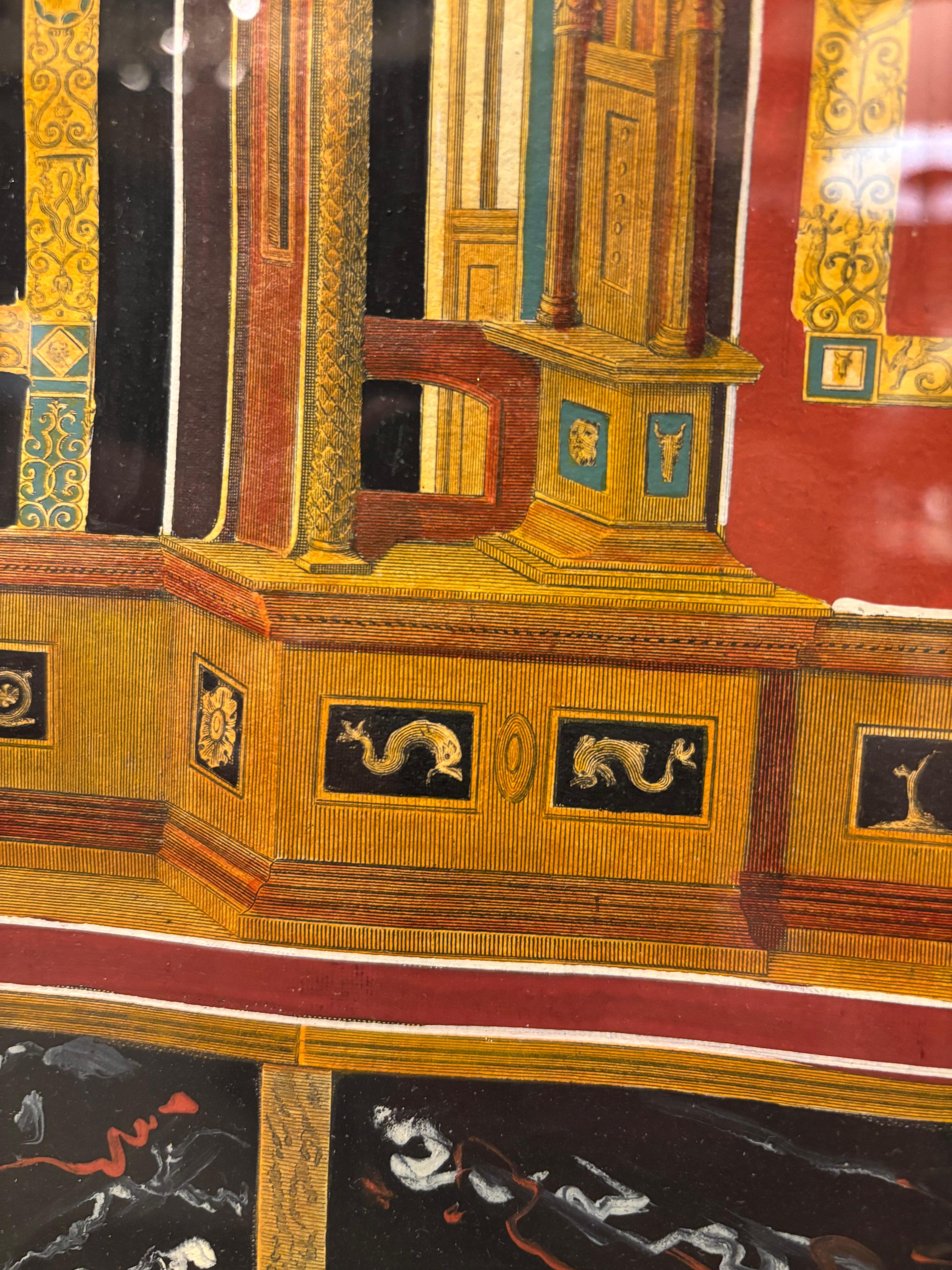 Italienischer handkolorierter Kupferstich aus dem 18. Jahrhundert von in Pompeji ausgegrabenen Fresken im Angebot 4