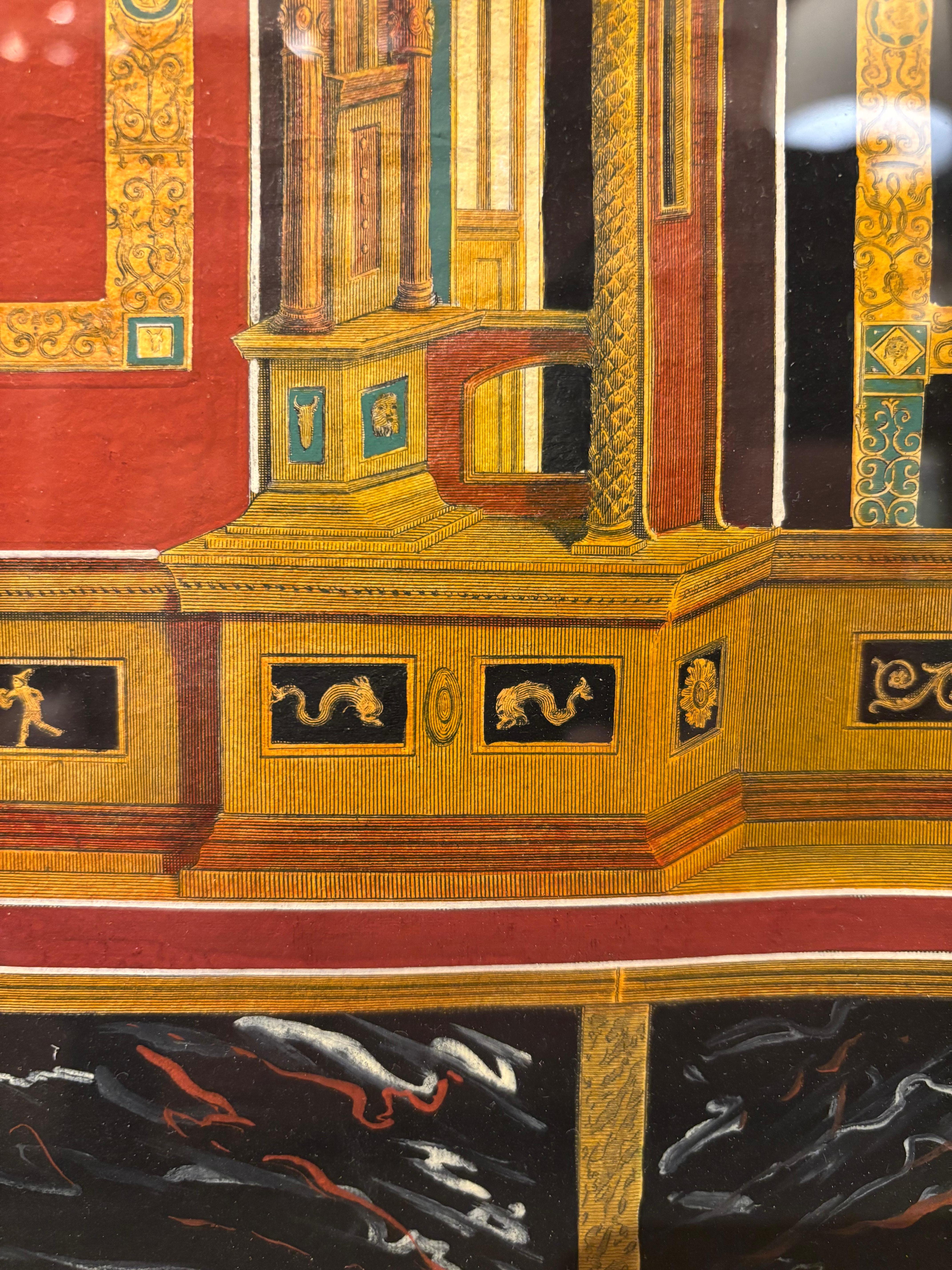 Italienischer handkolorierter Kupferstich aus dem 18. Jahrhundert von in Pompeji ausgegrabenen Fresken im Angebot 6