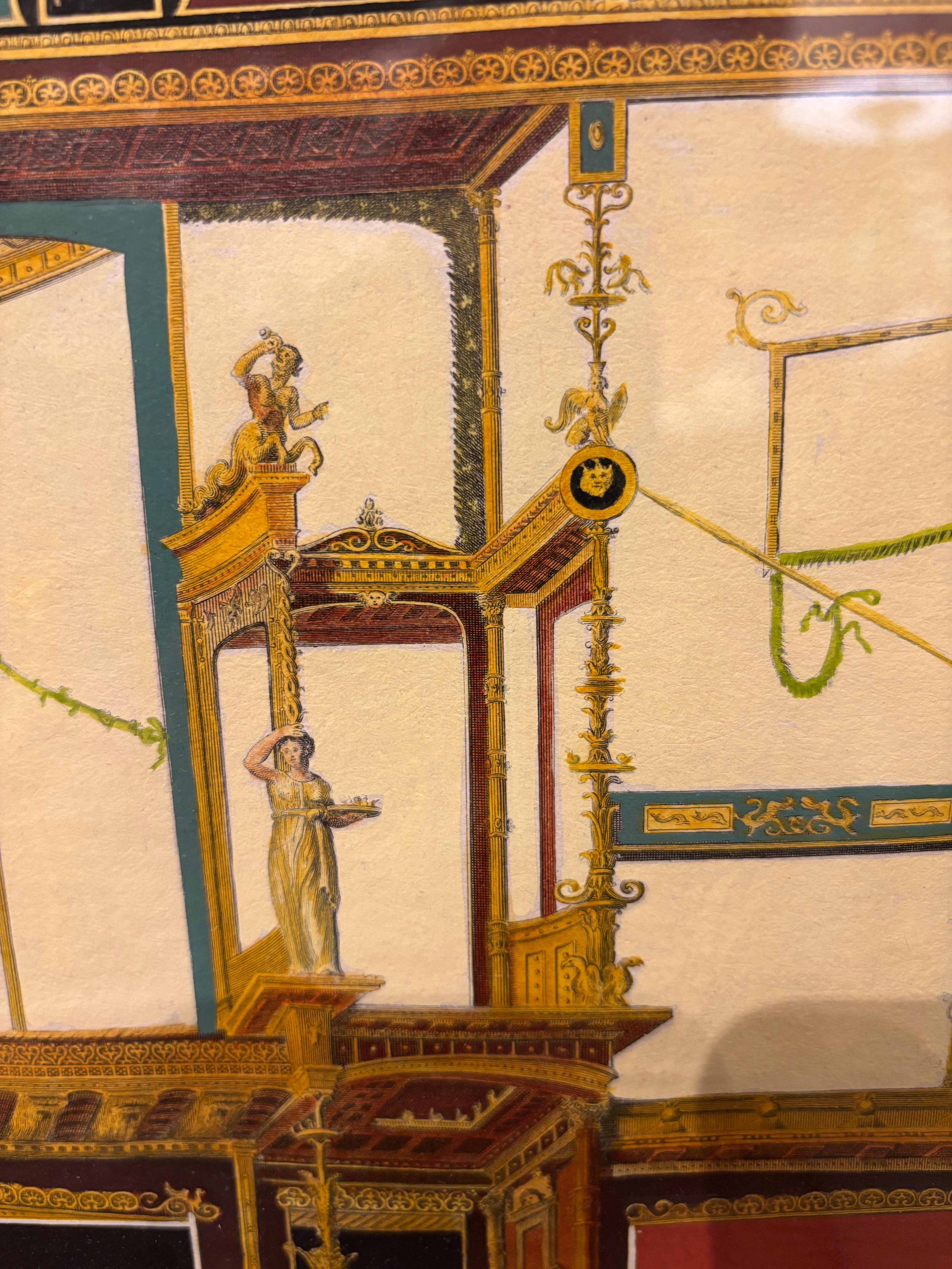 Italienischer handkolorierter Kupferstich aus dem 18. Jahrhundert von in Pompeji ausgegrabenen Fresken im Angebot 9