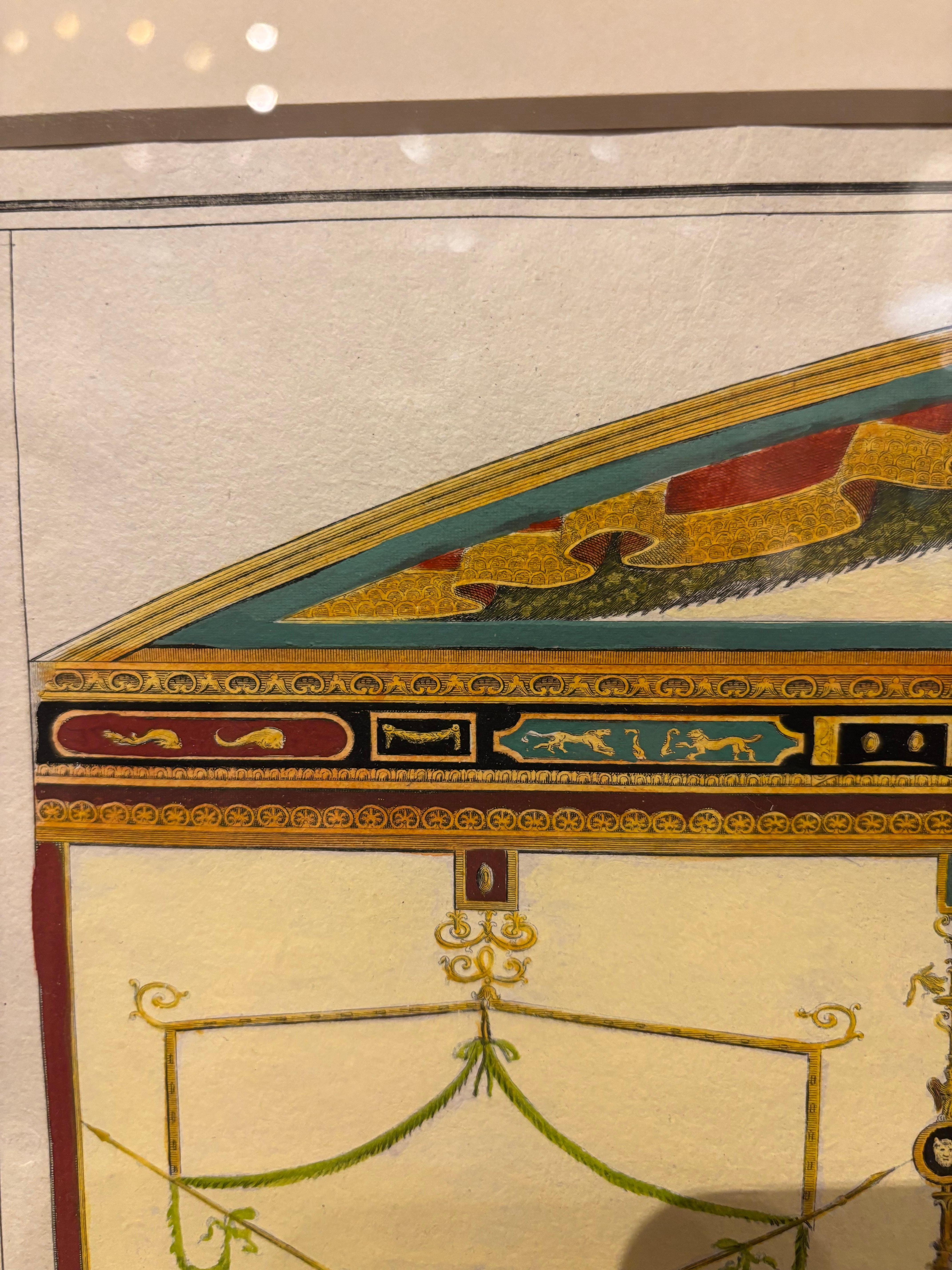 Italienischer handkolorierter Kupferstich aus dem 18. Jahrhundert von in Pompeji ausgegrabenen Fresken im Angebot 13