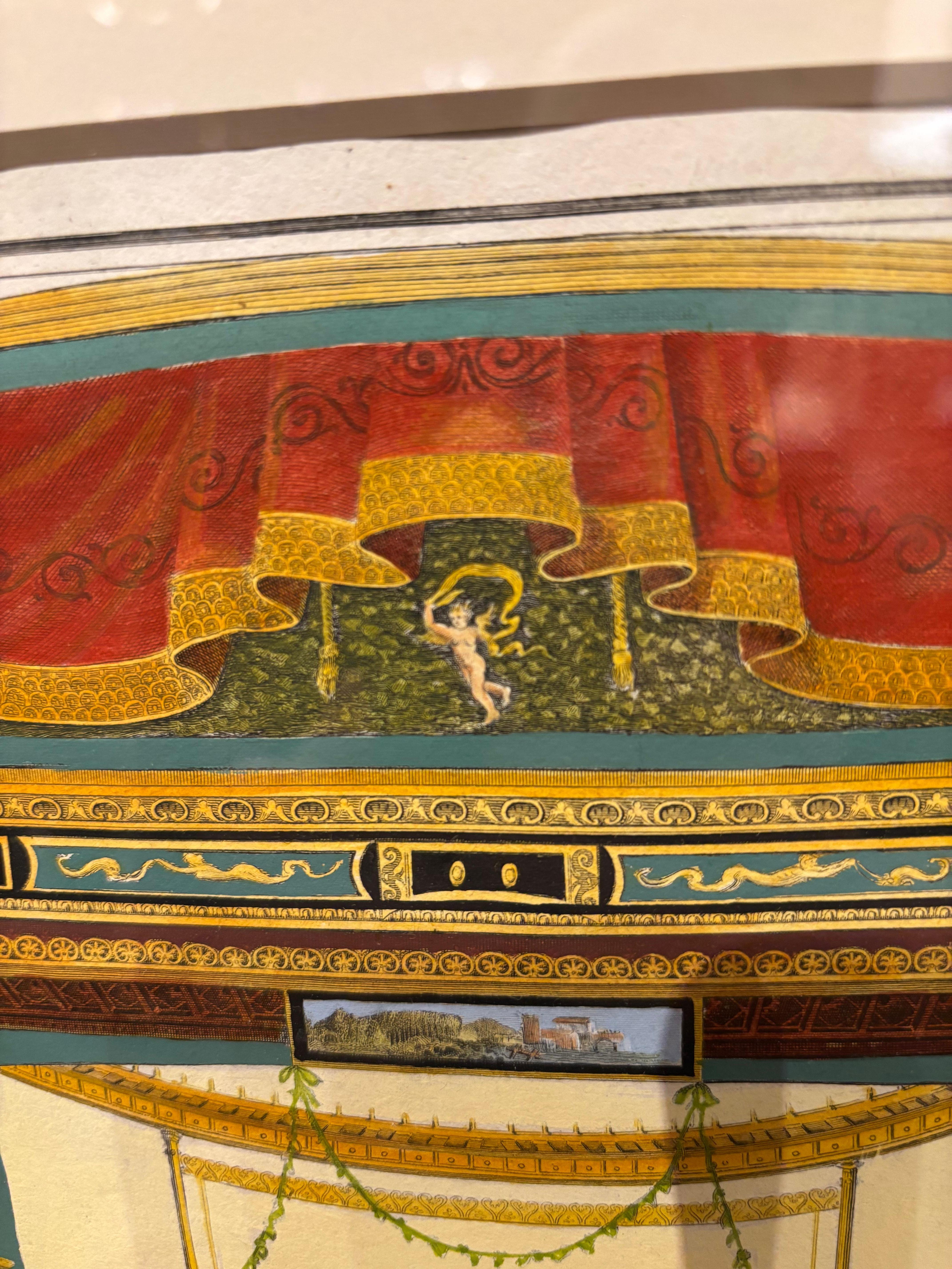Italienischer handkolorierter Kupferstich aus dem 18. Jahrhundert von in Pompeji ausgegrabenen Fresken im Angebot 14