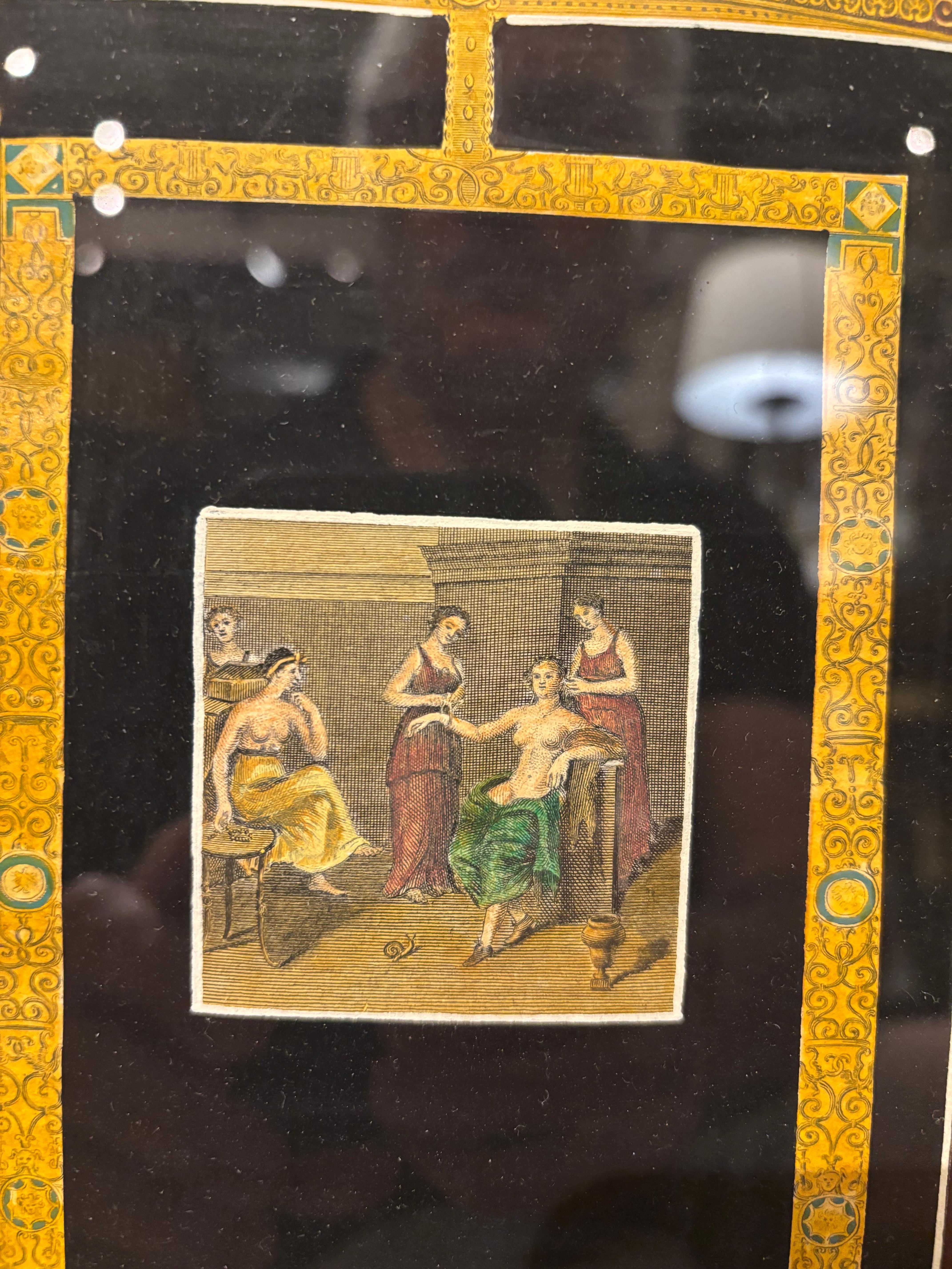 Italienischer handkolorierter Kupferstich aus dem 18. Jahrhundert von in Pompeji ausgegrabenen Fresken im Angebot 3