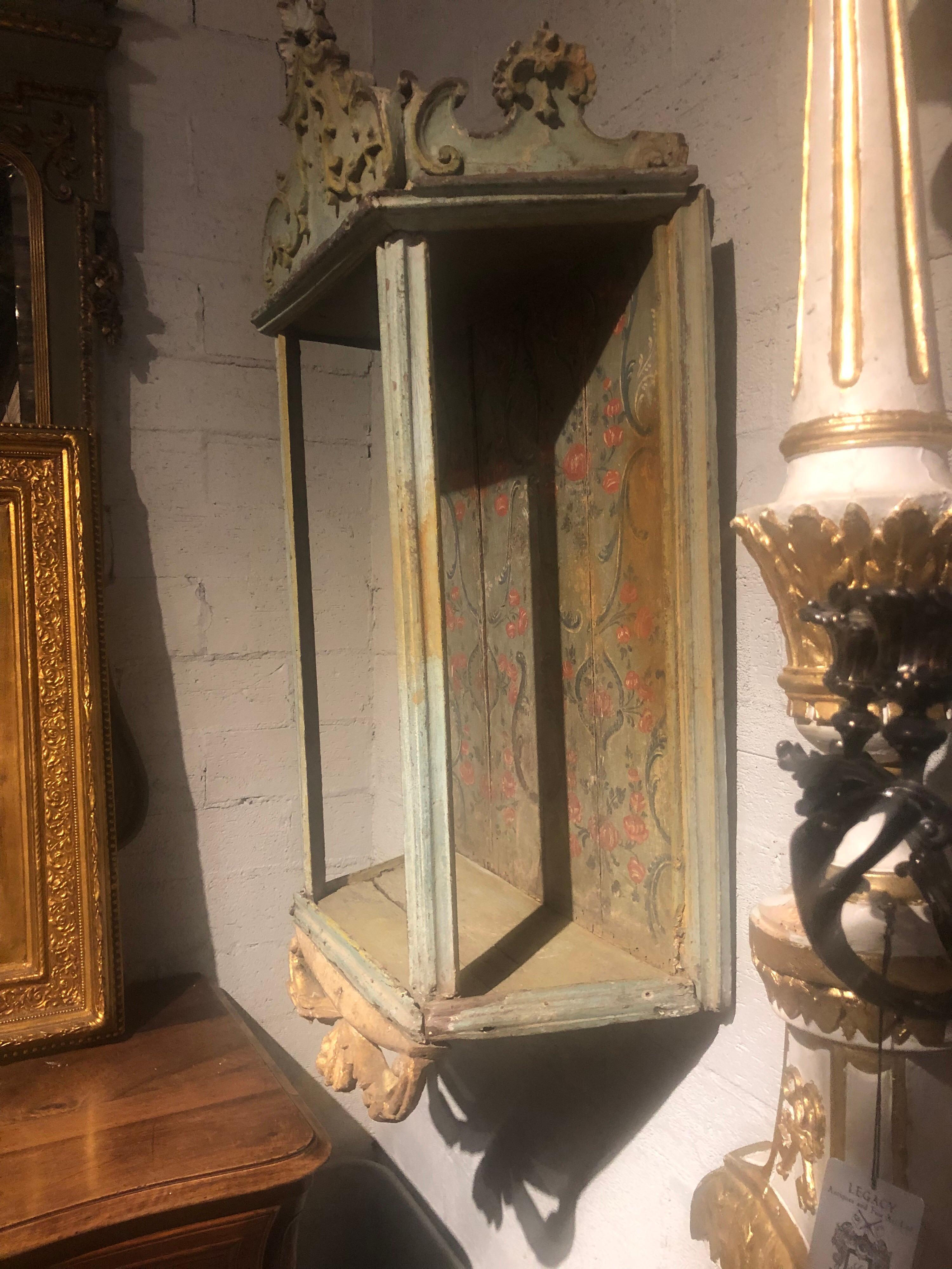 18th Century and Earlier 18th Century Italian Hand Painted and Carved Wall Shelf
