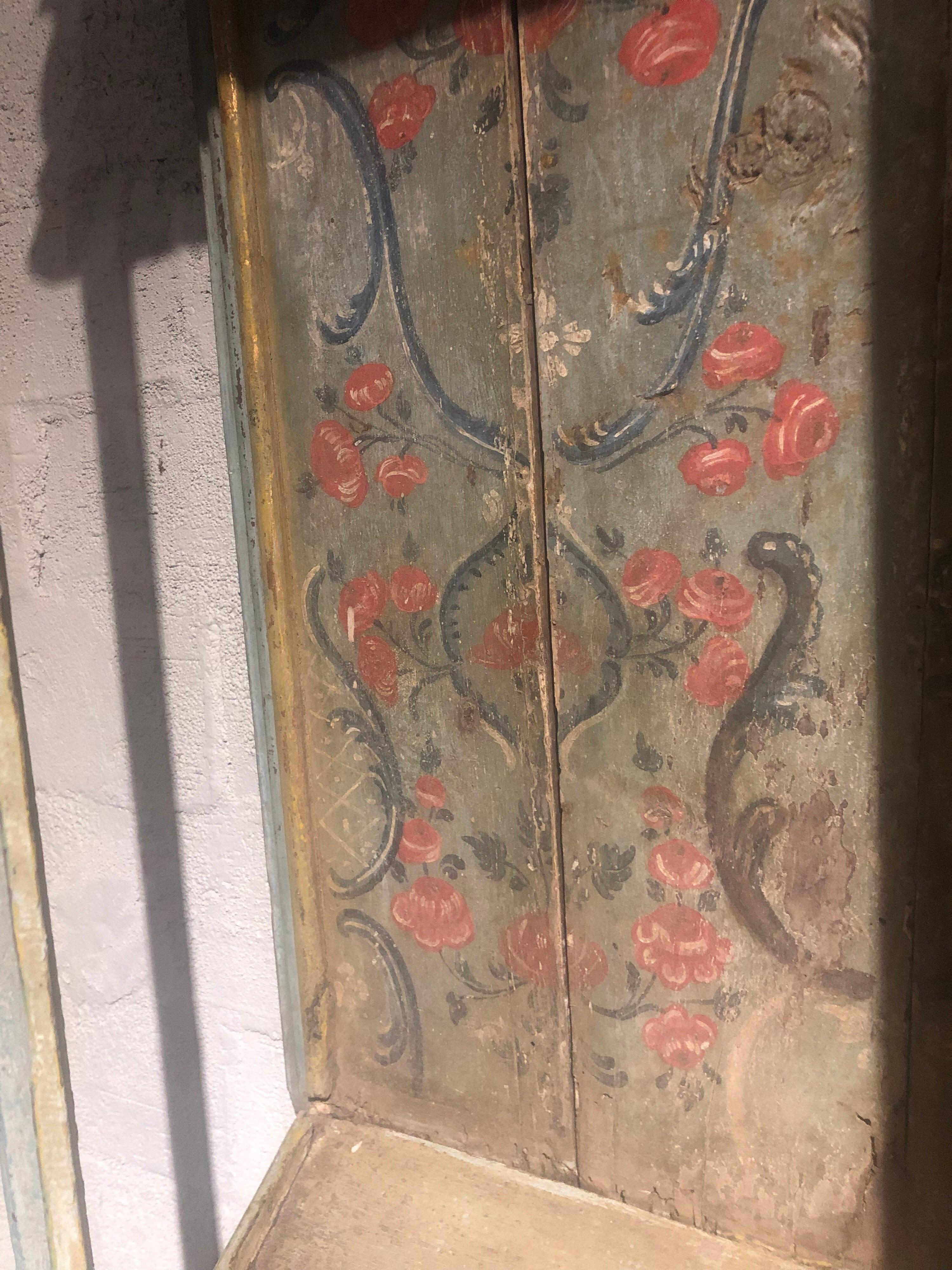 Wood 18th Century Italian Hand Painted and Carved Wall Shelf