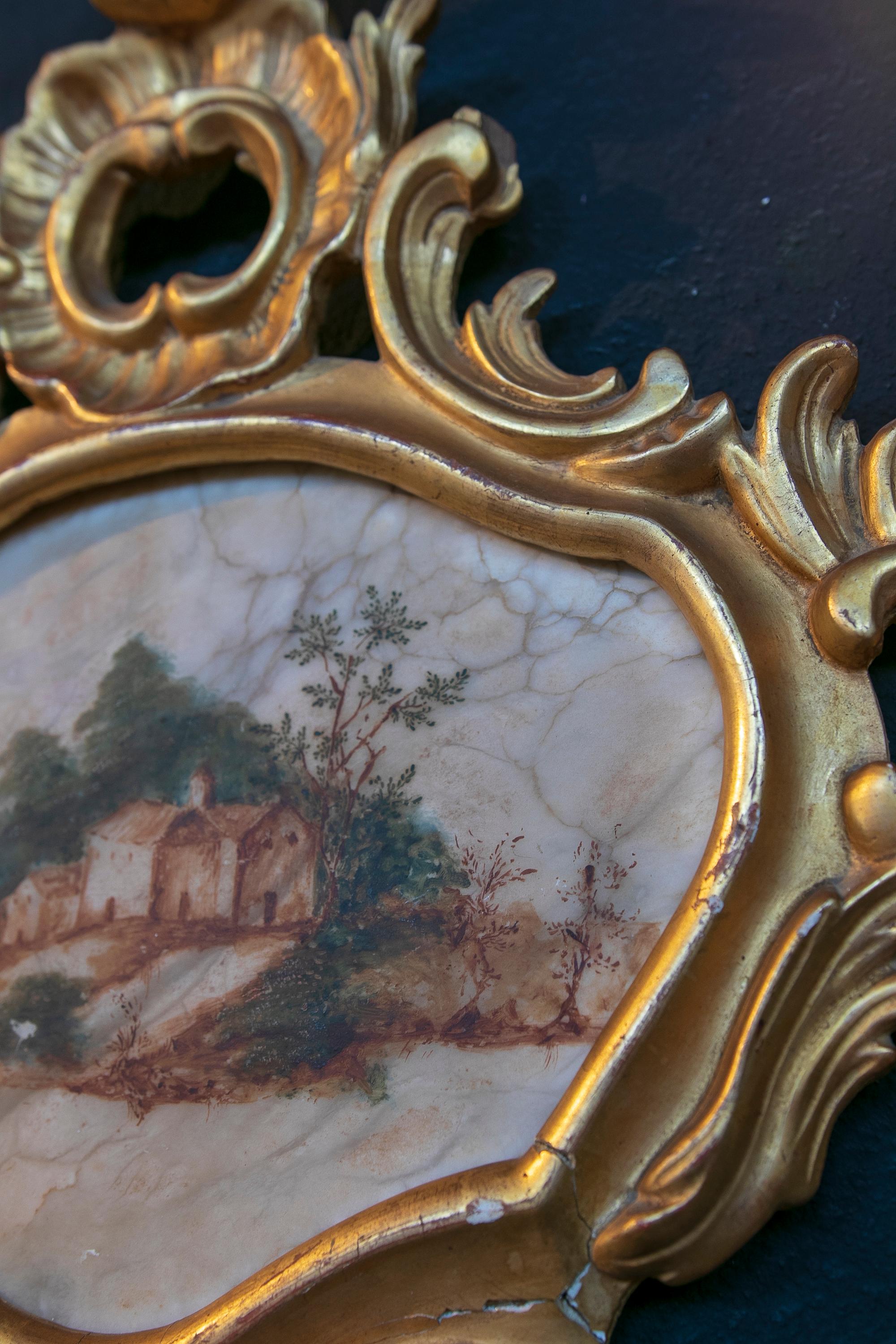 Peinture de paysage italienne du 18ème siècle peinte à la main sur albâtre et encadrée en vente 5