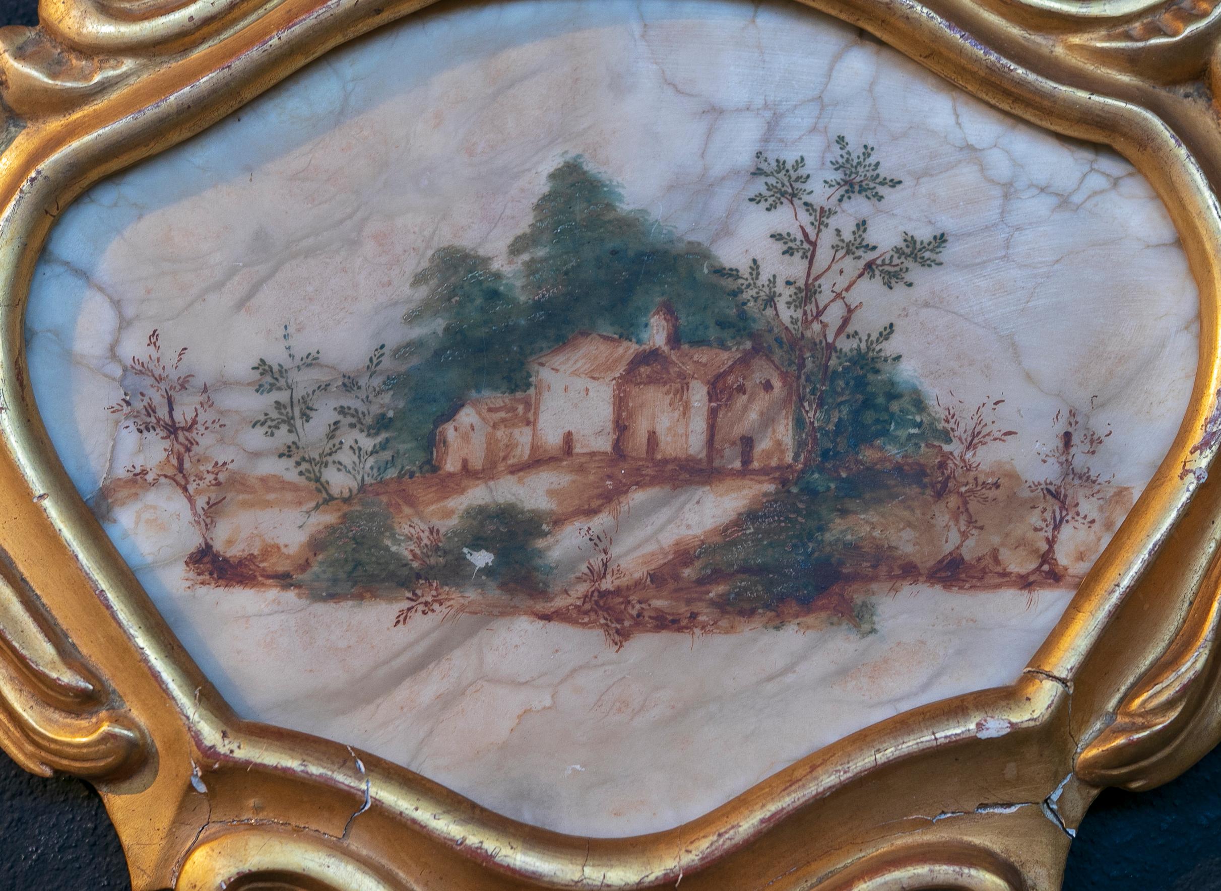 Peinture de paysage italienne du 18ème siècle peinte à la main sur albâtre et encadrée en vente 6