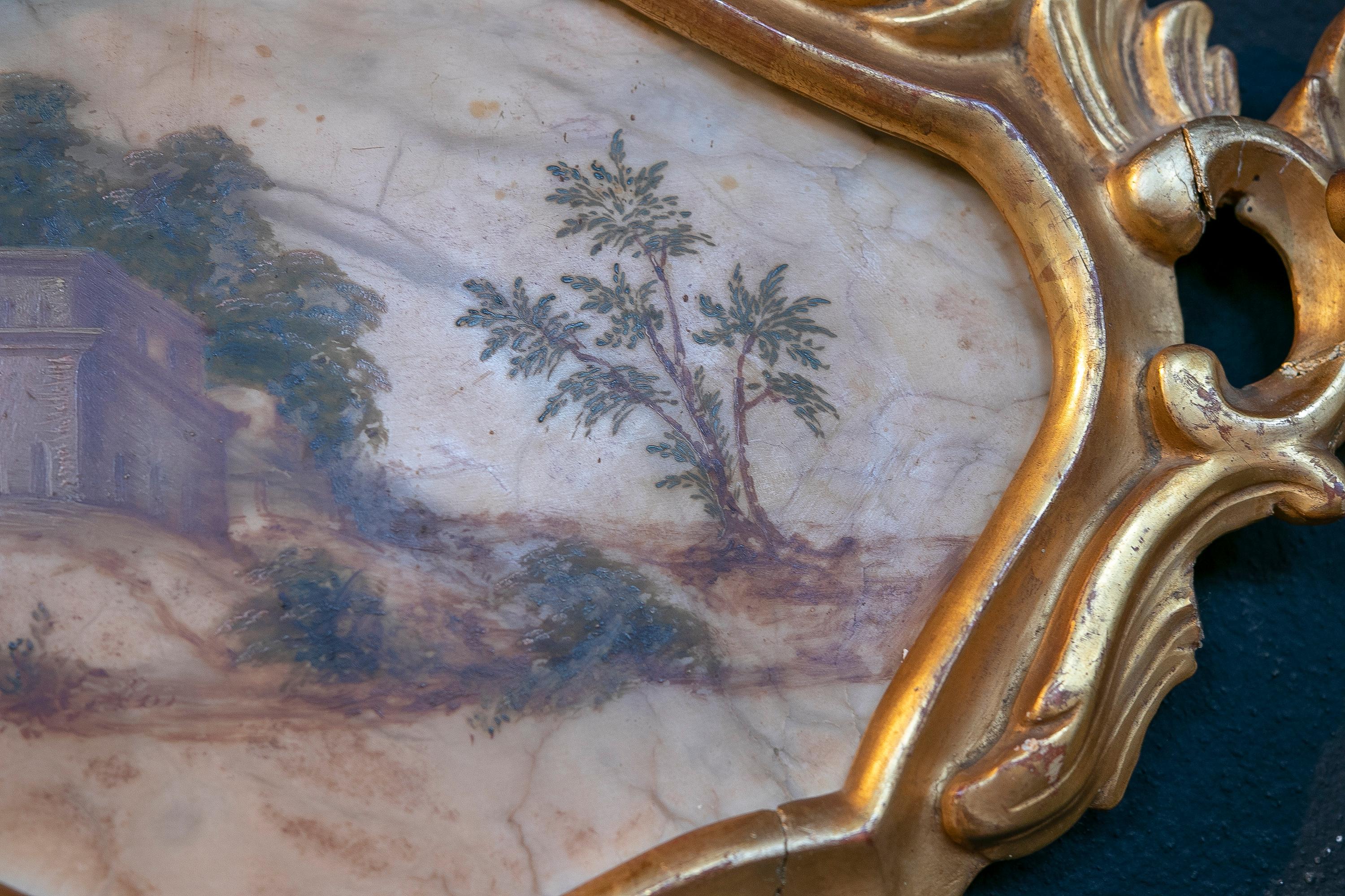 18th Century Italian hand painted on Alabaster and Framed Landscape Painting For Sale 7