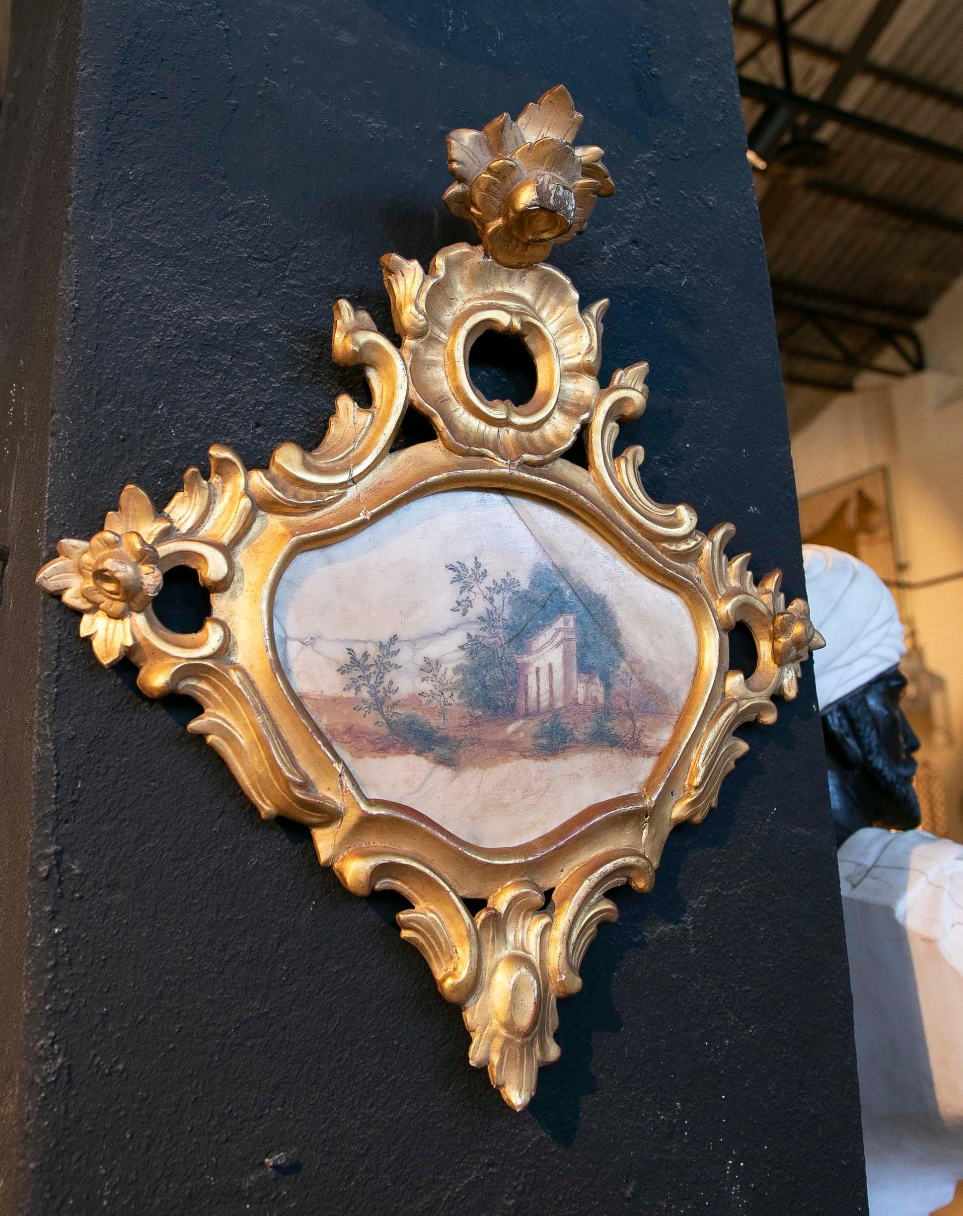 18th Century Italian Hand Painted on Alabaster and Framed Landscape Painting In Good Condition For Sale In Marbella, ES