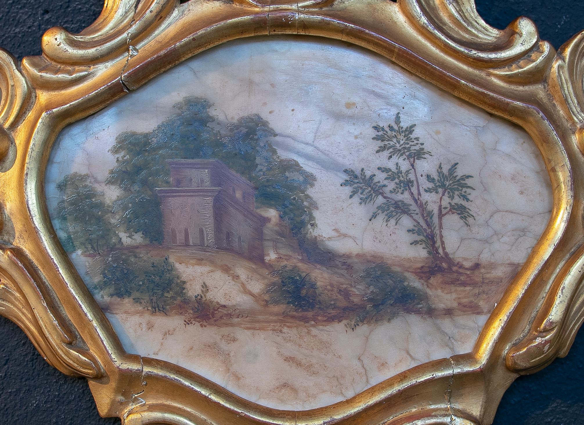 Peinture de paysage italienne du 18ème siècle peinte à la main sur albâtre et encadrée en vente 1