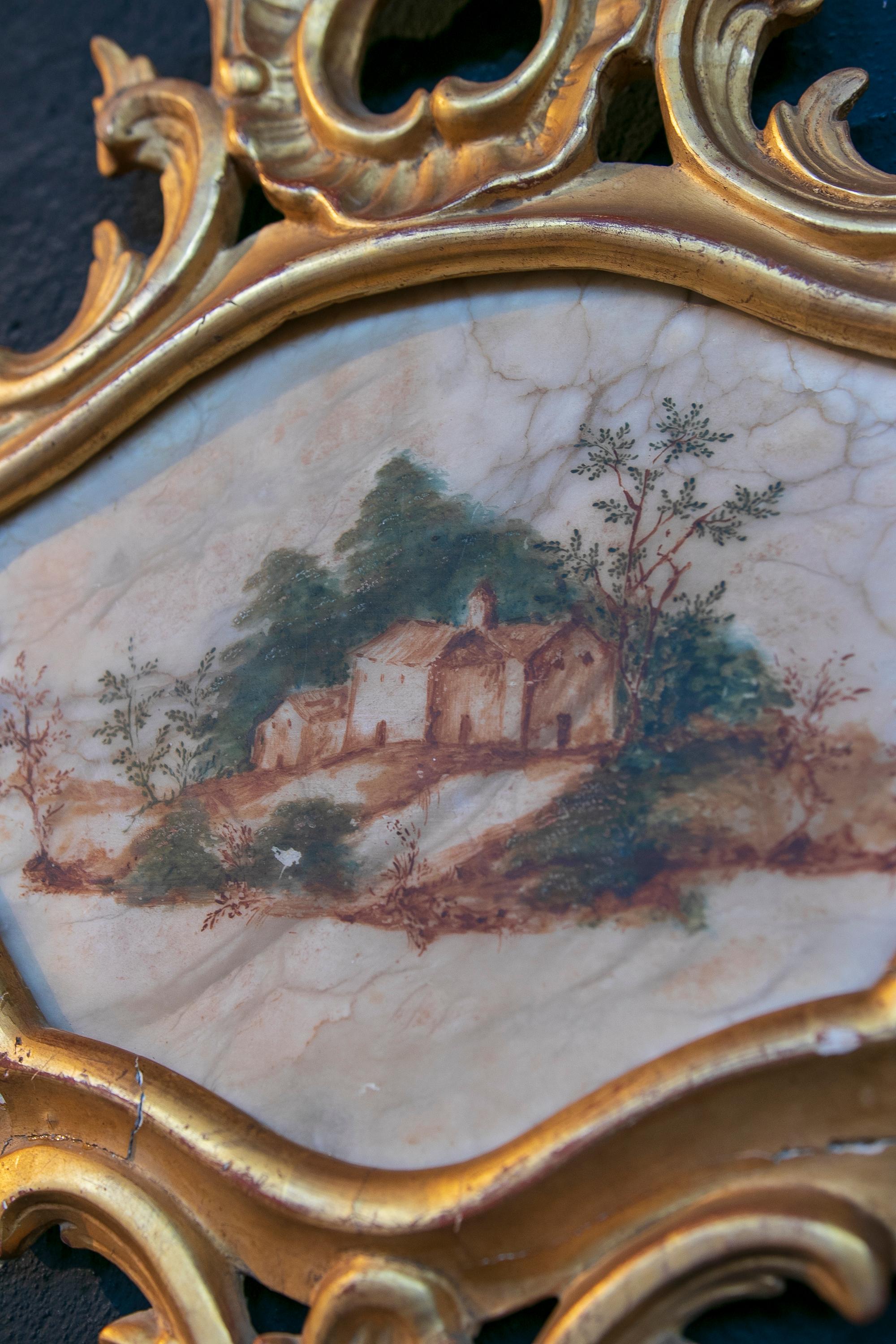 Peinture de paysage italienne du 18ème siècle peinte à la main sur albâtre et encadrée en vente 3