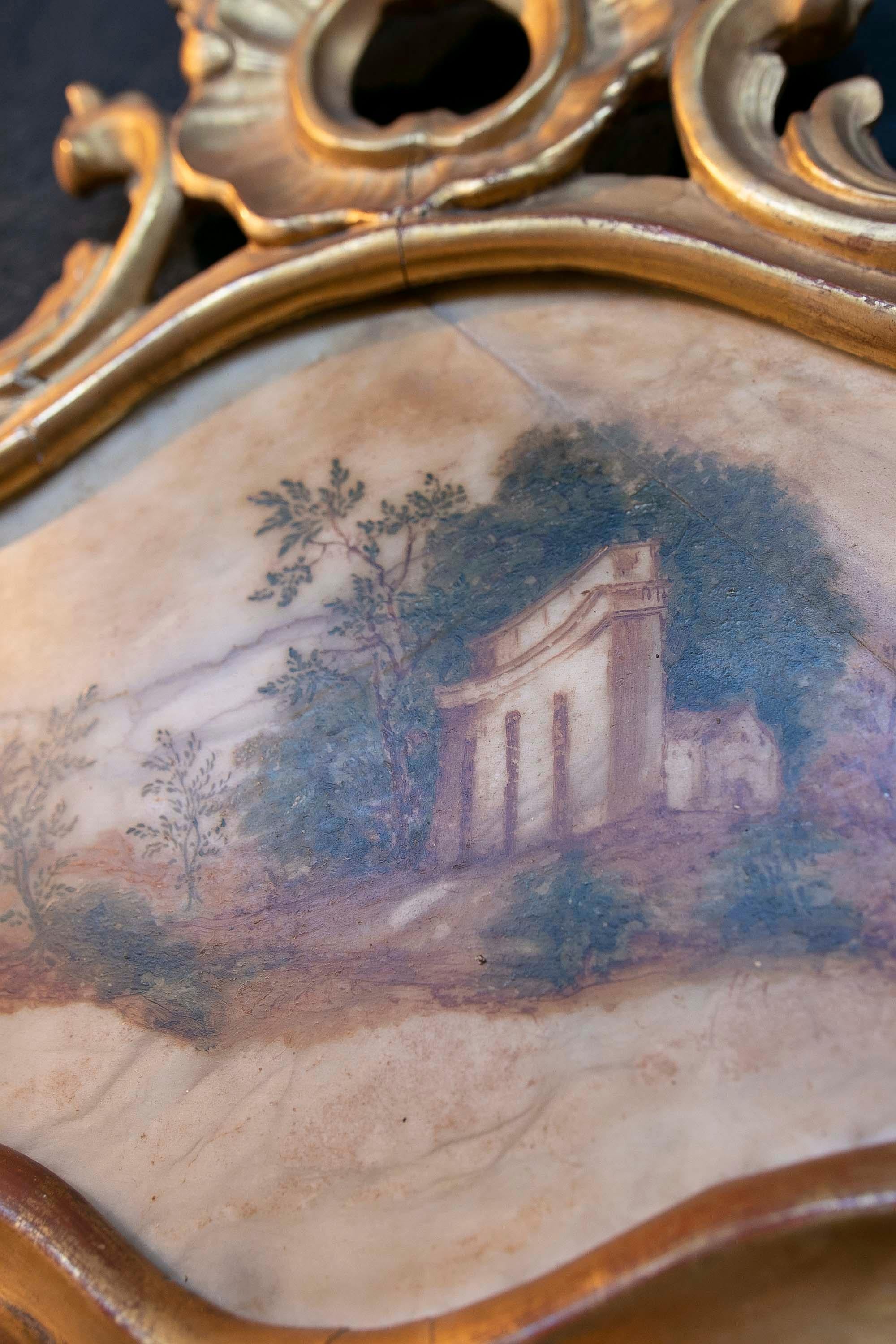 18th Century Italian Hand Painted on Alabaster and Framed Landscape Painting For Sale 4