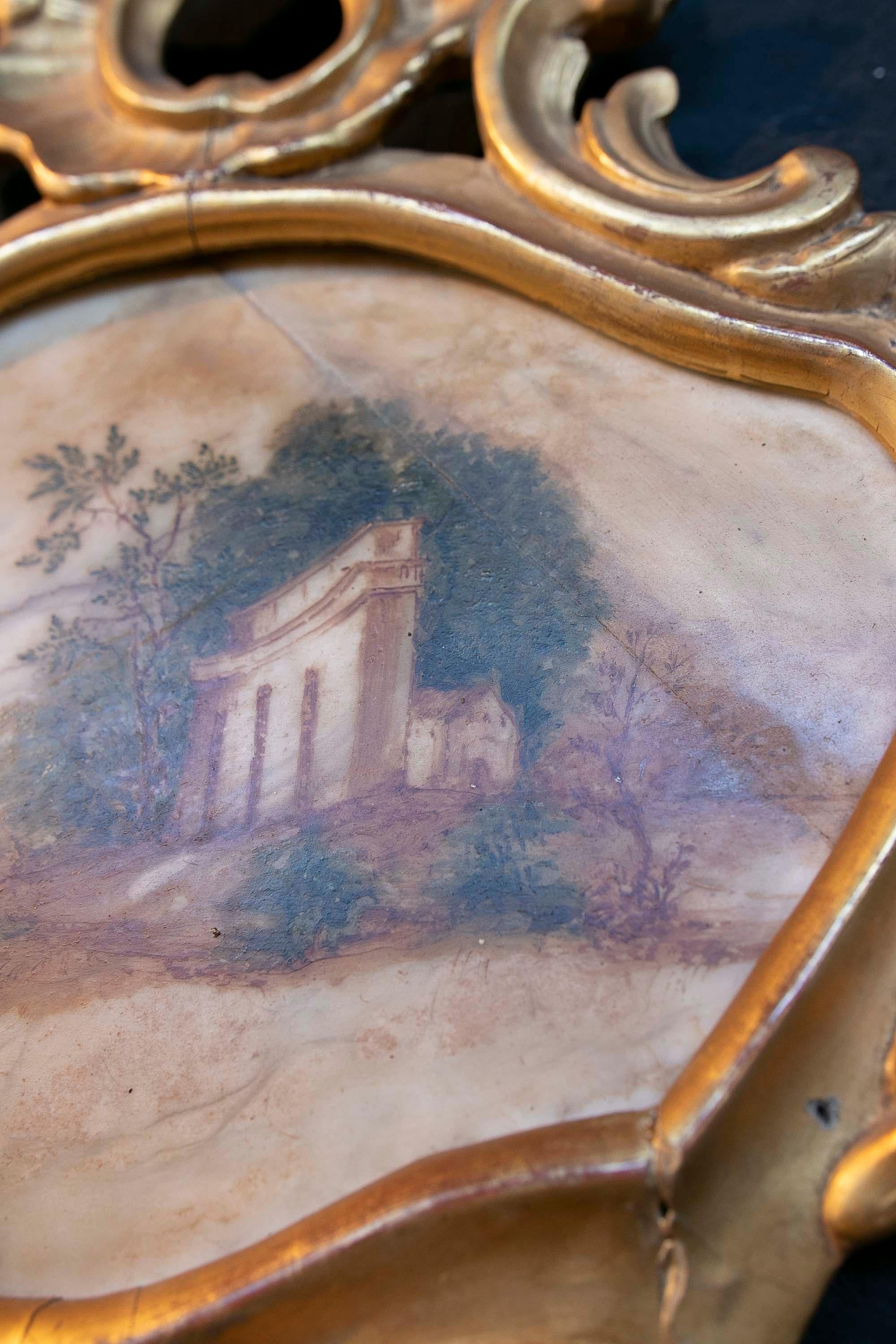 18th Century Italian Hand Painted on Alabaster and Framed Landscape Painting For Sale 5