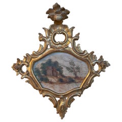 18th Century Italian hand painted on Alabaster and Framed Landscape Painting