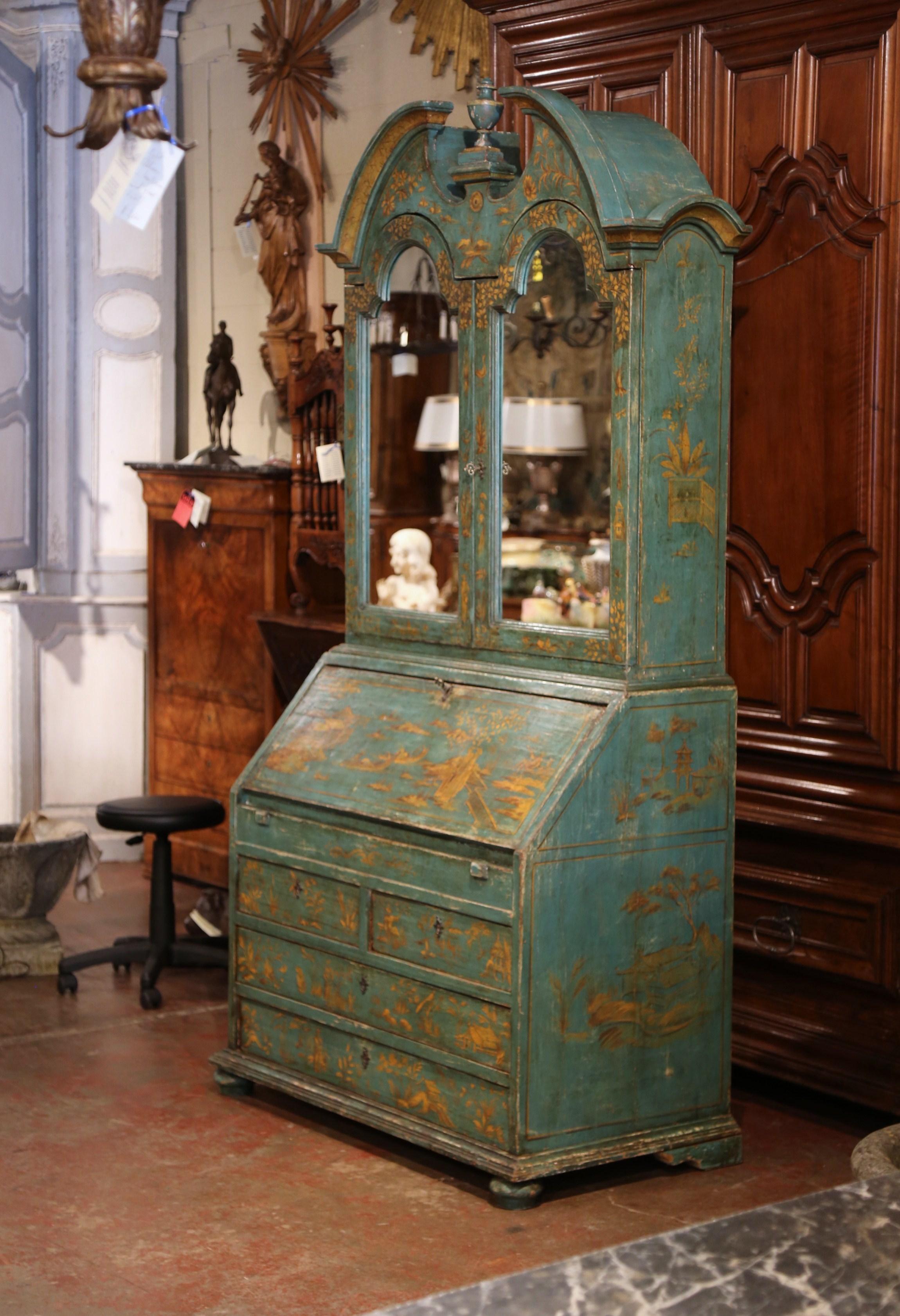 18th Century Italian Hand Painted Secretary Bookcase with Chinoiserie Decor 6