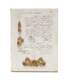 Carta manuscrita italiana del siglo XVIII sobre lienzo con fragmentos dorados